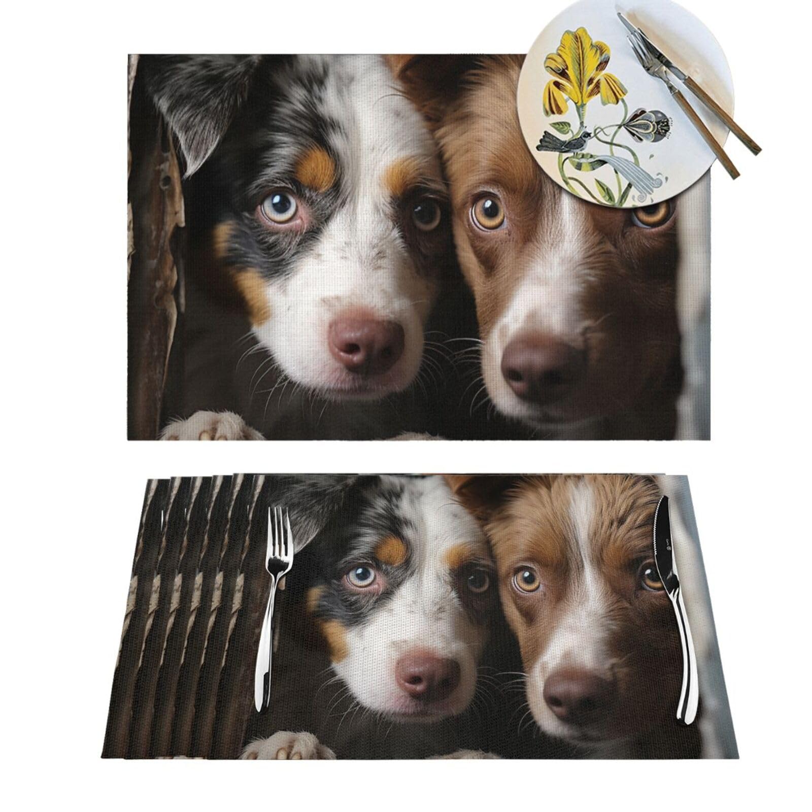 Lot de sets de table en PVC tissé haute qualité motif chien pour décoration chic