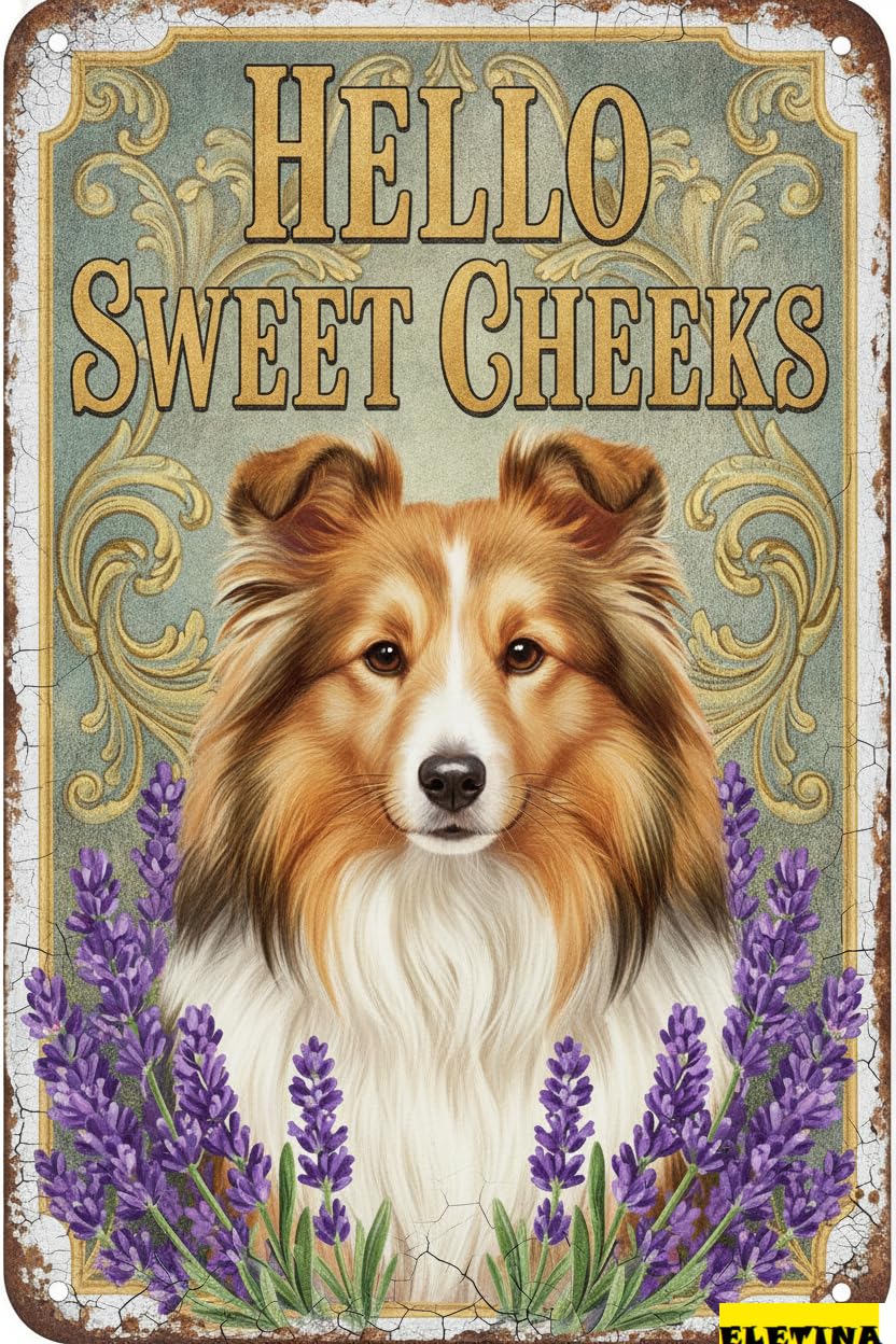 Hello Sweet Cheeks Shetland Sheep Tin Sign, 8x12 Inch