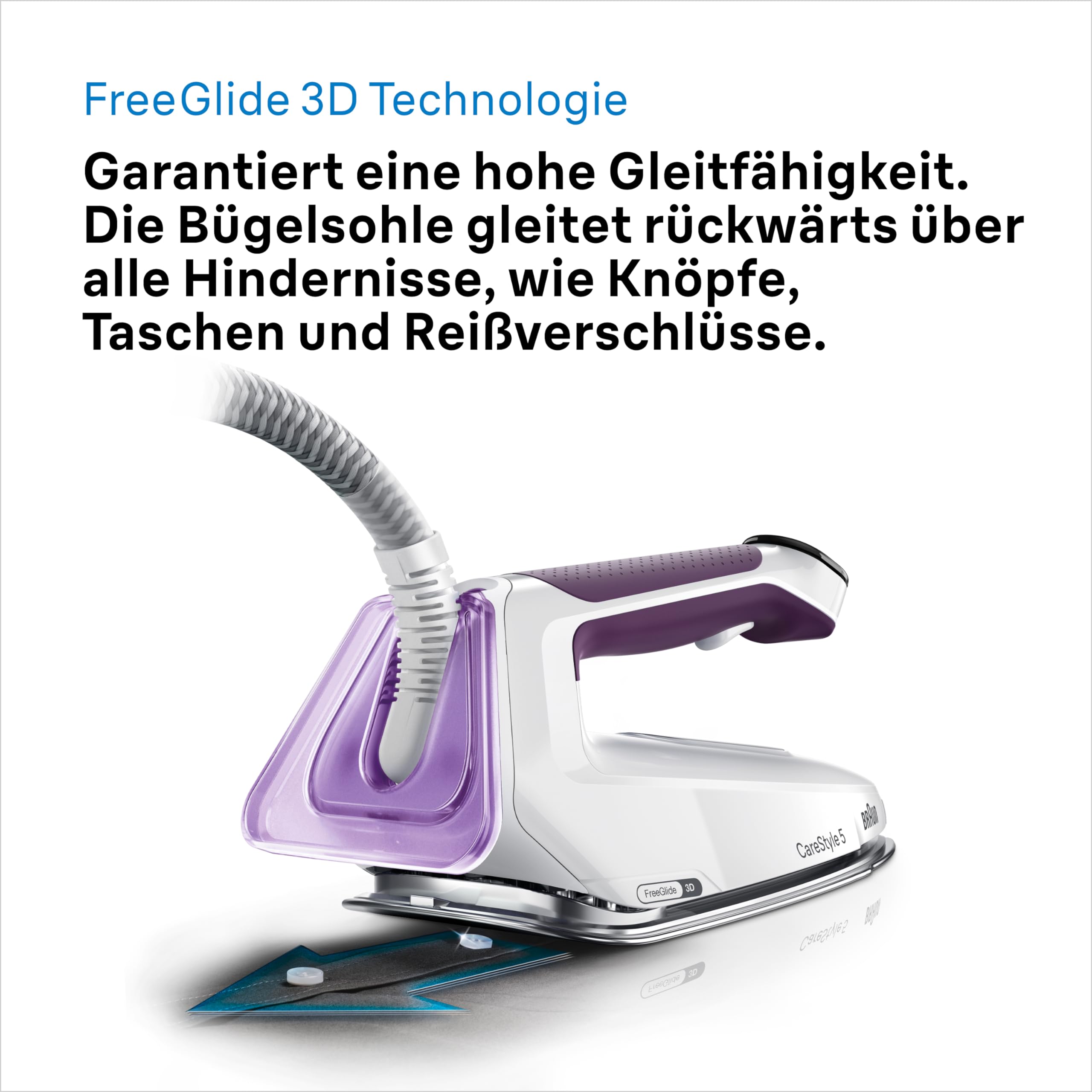 Braun CareStyle 5 IS5247VI Dampfbügeleisen mit FreeGlide-Technologie 3D, 145 g/min Dampf, schnelles Aufheizen, iCare-Modus, vertikales Bügeln, abnehmbarer 2-L-Tank, 2400 W, Violett