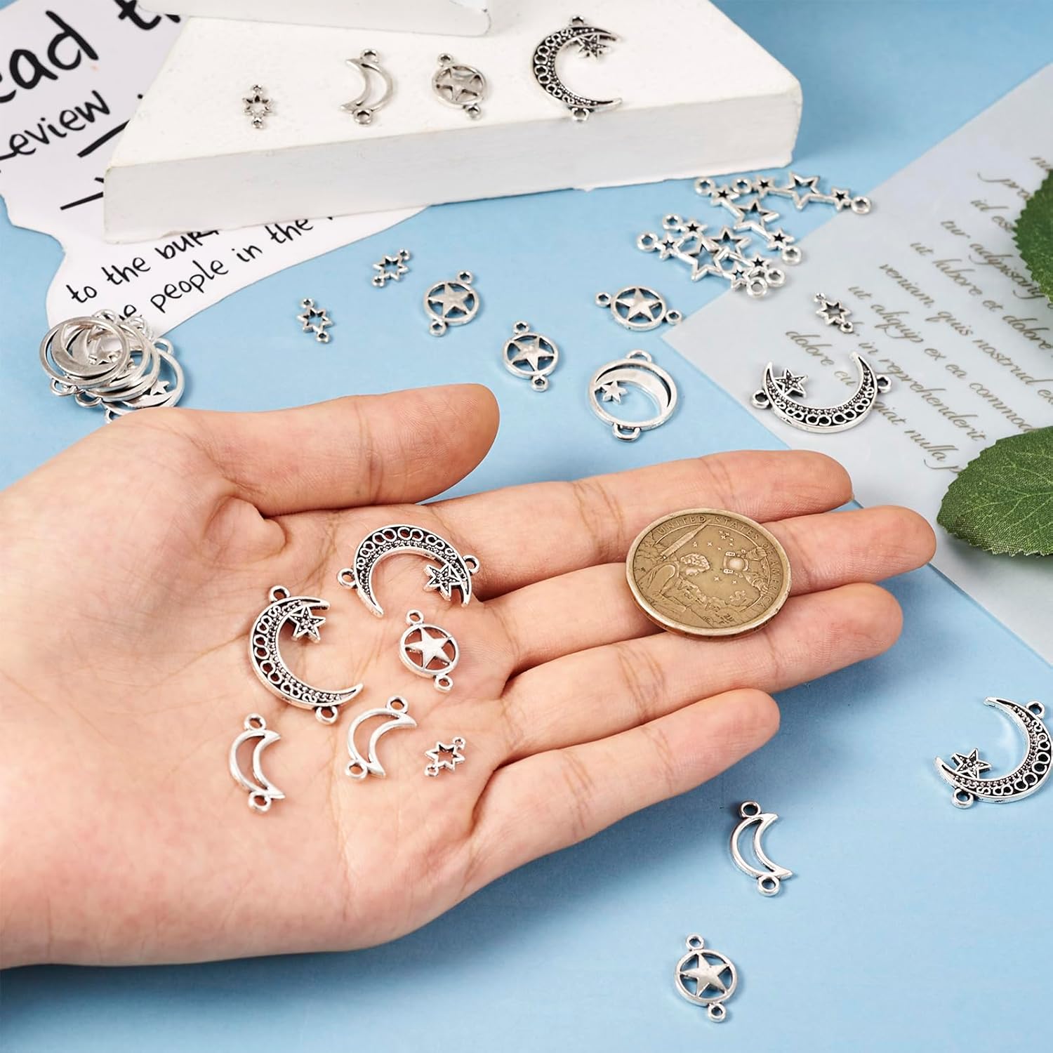 Pandahall 36Pcs Star Connector Charms Pentagram Crescent Moon Links Charm Alloy Tibetan Style Celestial Link Pendants 6 Styles for Jewelry Necklace Bracelet Earrings Craft - Image 6