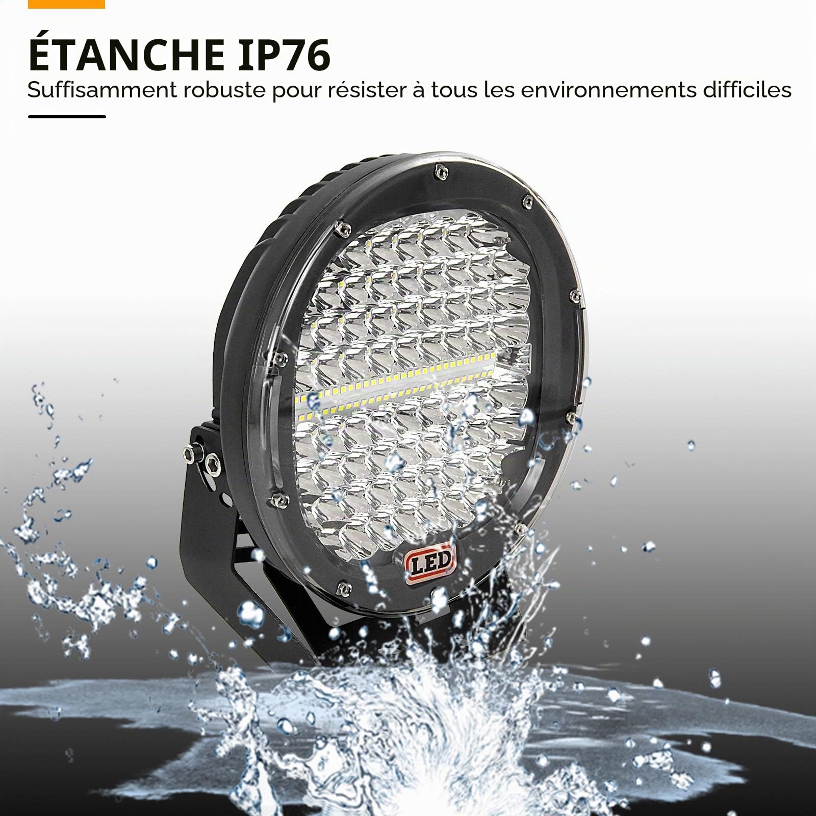 AUXTINGS 2 pièces 9 pouces 294W LED Pods Light Bar Noir Rond 24000Lm Étanche Spot Faisceau Led Lumière de Travail Hors Route Lumières Conduite Lumière pour Camion SUV ATV Tracteur Bateau