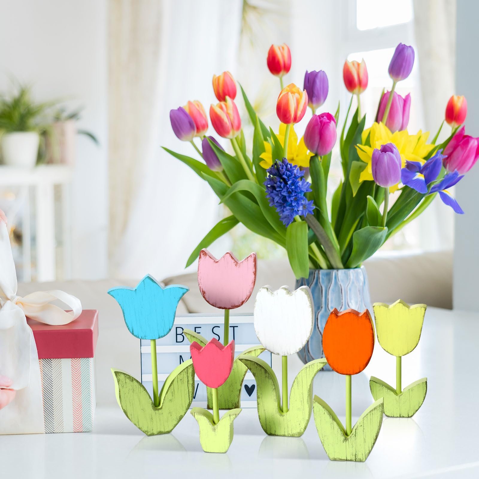 Amazon.com: Kigley 6 Pcs Retro Spring Tulips Wood Signs Rustic