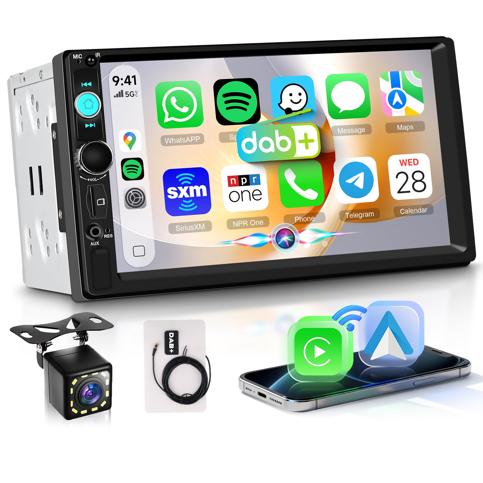 Rimoody DAB+/DAB Autoradio 2 Din con Wireless Carplay Android Auto iOS/Android Mirror Link, 7 Pollici Touchscreen Radio con Bluetooth 5.2 FM Radio USB/EQ Controllo del Volante Telecamera Posteriore