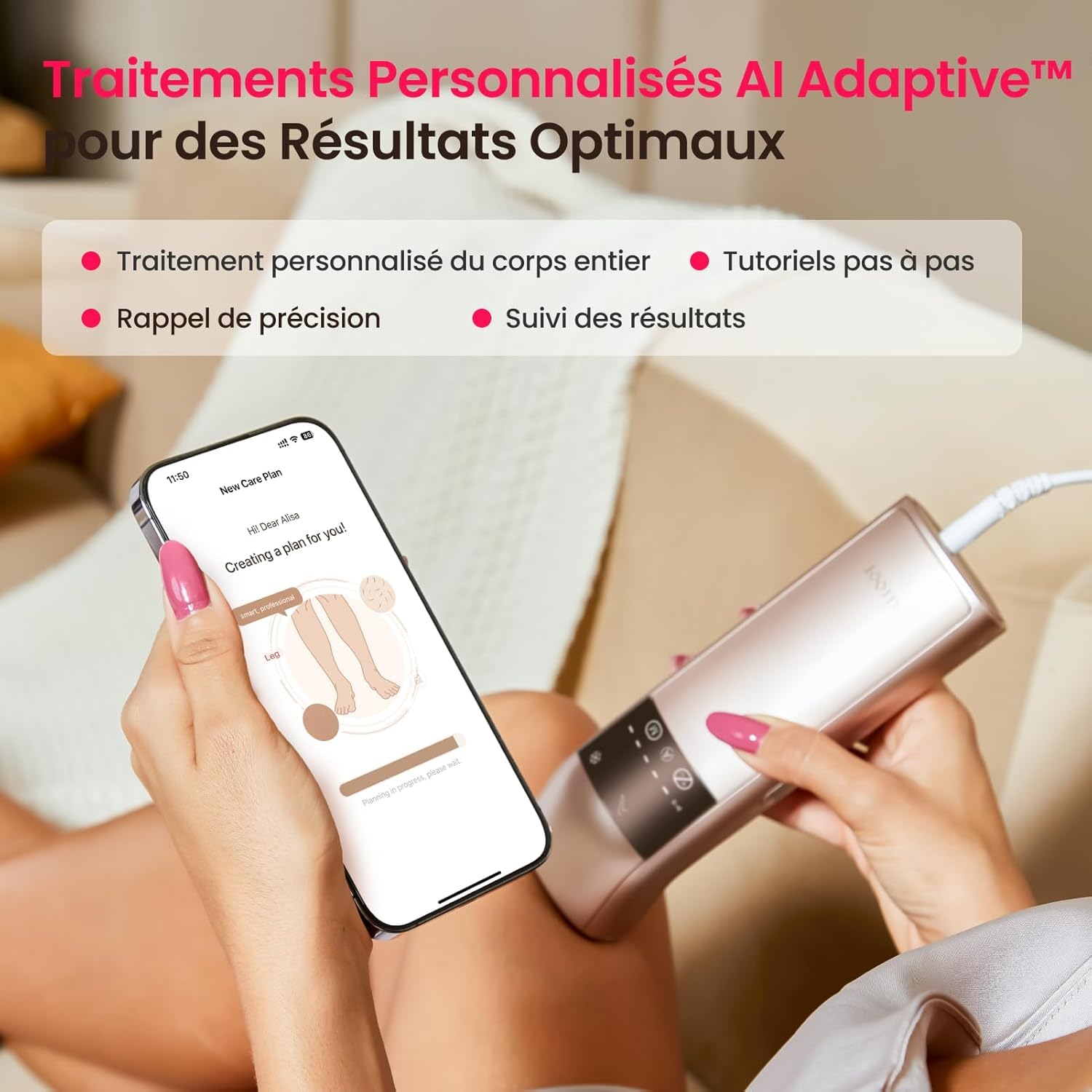 Laser IPL professionnel pour l'épilation, super rapide TRIPLE-Pulse, 12 cm² large indolore Sapphire 3℃ Ice-Cooling Contact, appareil d'épilation pour les femmes et les hommes à la maison