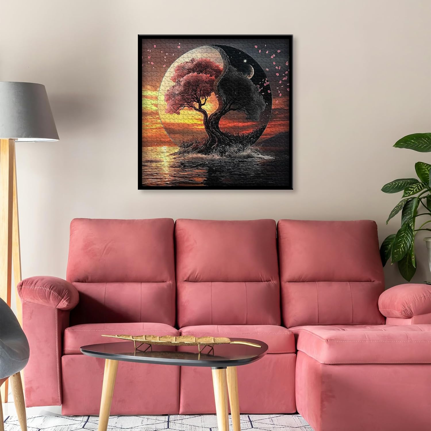 Fantasy Landscape Puzzle for Adults 1000 Pieces, Day and Night Tree Nature Jigsaw Puzzle Challenge, Yin Yang Scenery Puzzles