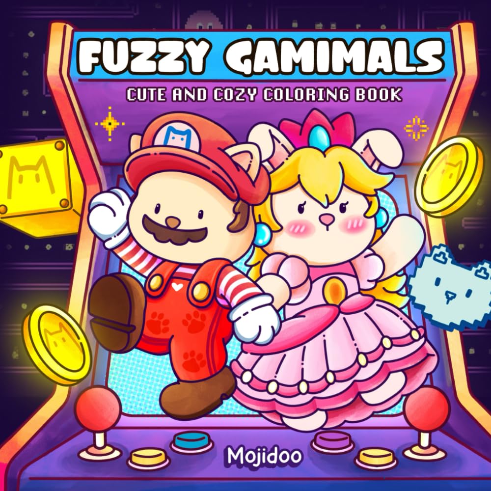Fuzzy Gamimals: Cozy Coloring Book for Adults Teens & Kids with Cute Animal Characters in Famous Game-Inspired
