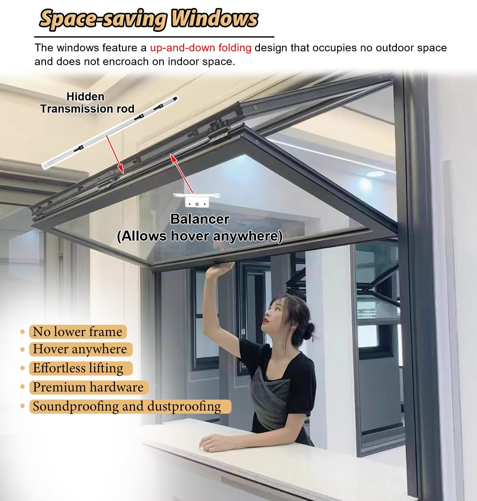 Okno Składane Okna do Szopy, Okno Usługowe, Okno Przesuwne z Aluminiową Ramą i Hartowanym Szkłem, Okno Domowe z Zamkiem, Okno do Sprzedaży Żywności(Black,40x46in(101x116cm))