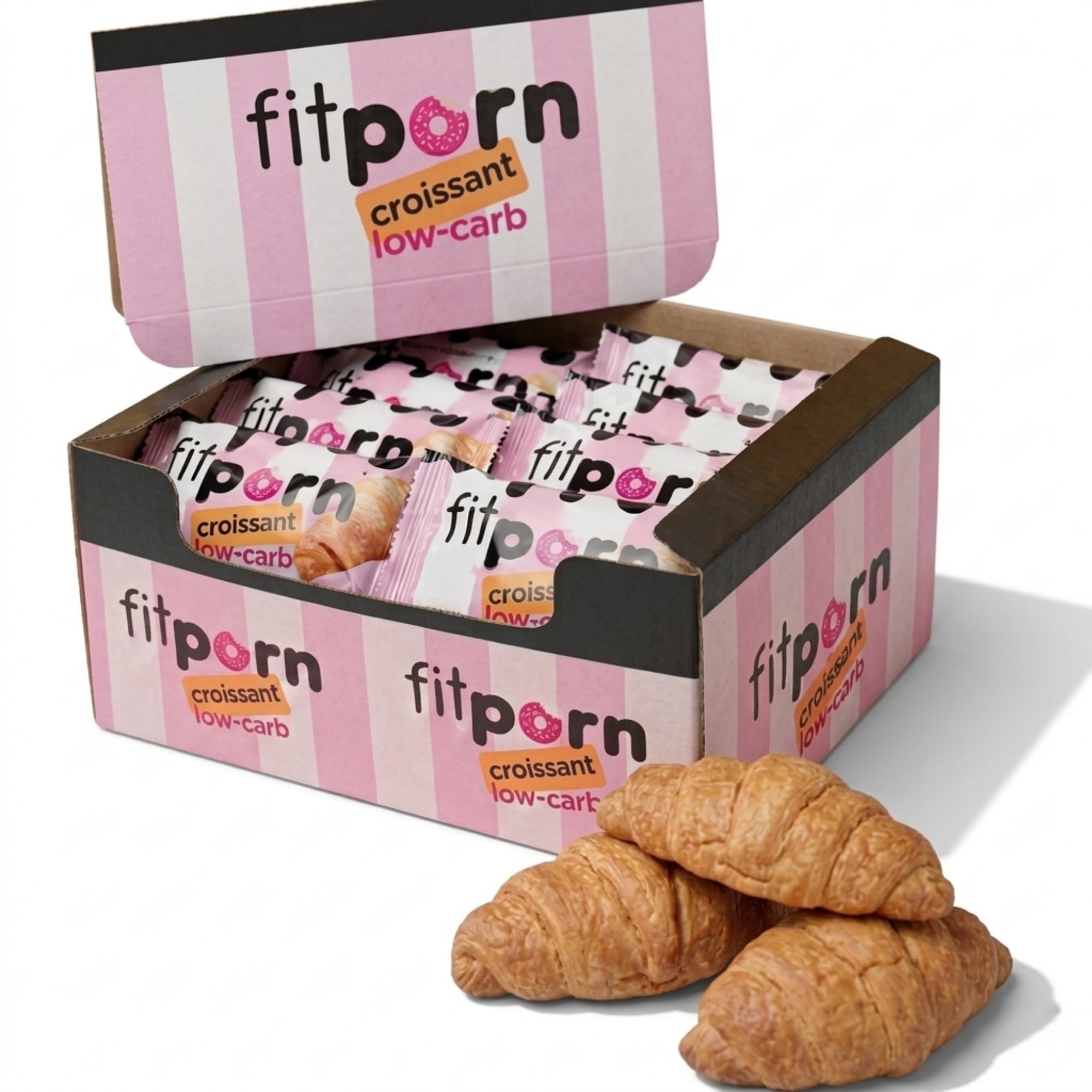 Fitporn - 25 Cornetti Proteici Low Carb al Naturale, Brioches Senza Zucchero Con 16% di Proteine, Ideali per Dieta Chetogenica, a Basso Indice Glicemico