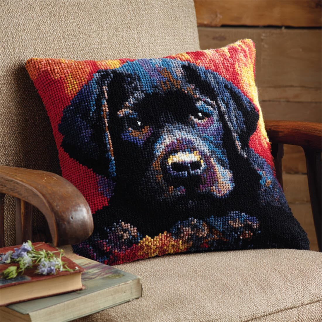Kitquiver Animal Latch Hook Pillow Kit Labrador Retriever Portrait Latch Hook Kit for Adults Beginners Embroidery Crochet Set DIY Throw Pillow Covers Kits 17x17In