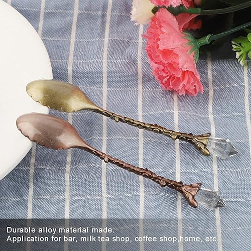 Miniatura 6 de 2 cucharas de café, cuchara de postre con patrón vintage de cabeza de cristal, cuchara de barra de aleación de zinc para el hogar, restaurante,