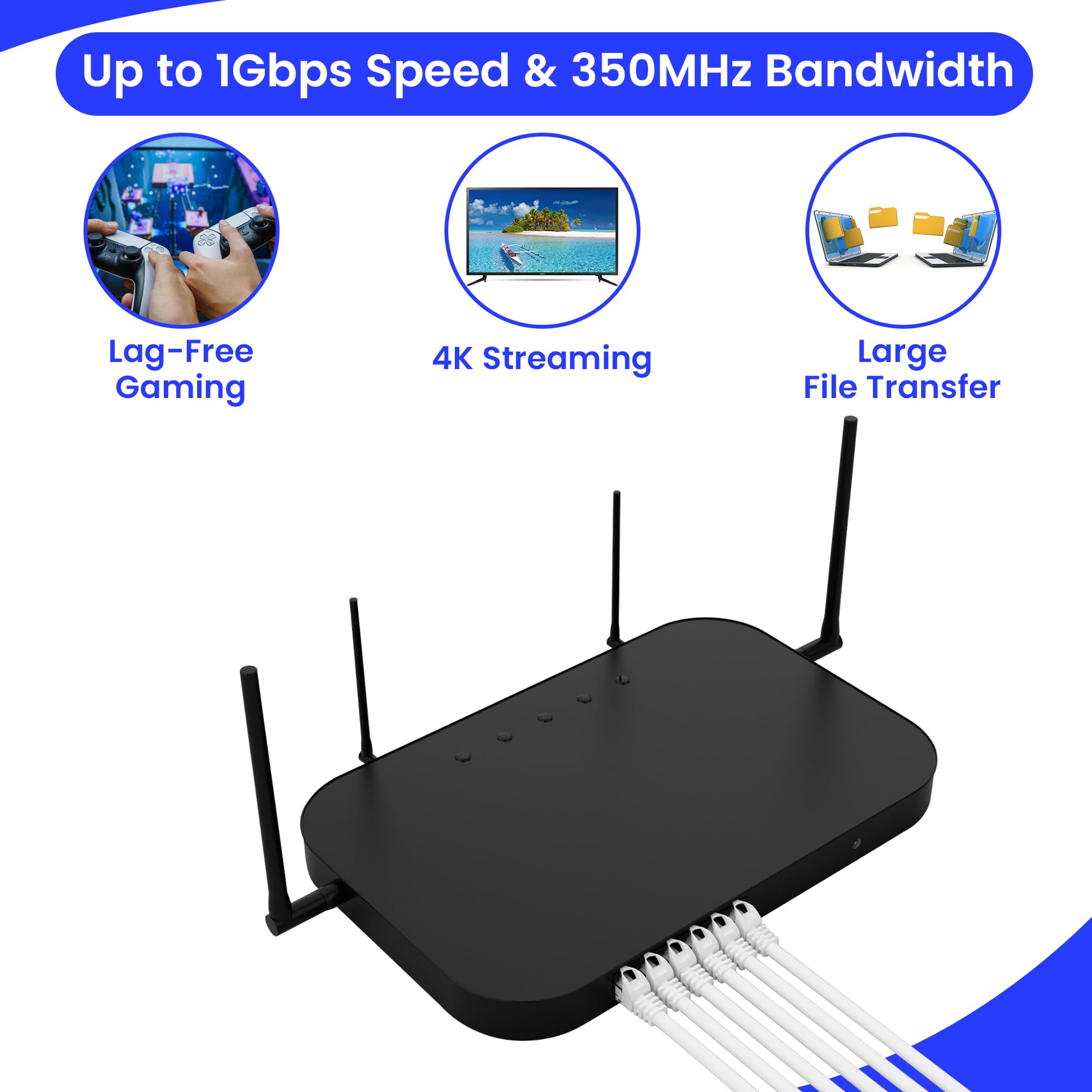 Kabel Ethernet Cat5e 45,2 m, szerokopasmowy kabel połączeniowy ze standardowym złączem RJ45, długi biały kabel bez zaczepów, kabel sieciowy LAN UTP do komputera, routera, modemu, TV, PoE, PS5