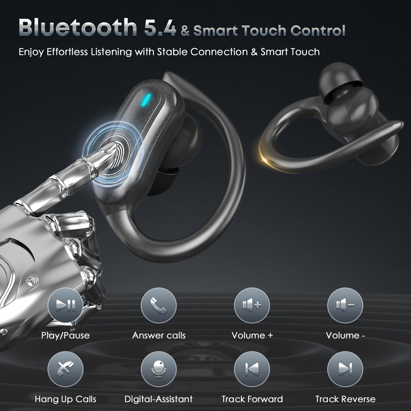 Wireless Earbuds Bluetooth 5.4 Headphones, 54H Playtime Stereo Earphones with Noise Cancelling Mic, IPX7 Waterproof, Fast Charging and Comfort Fit Ear Buds for Fitness/Sports/Workouts/Travel Black — view 4
