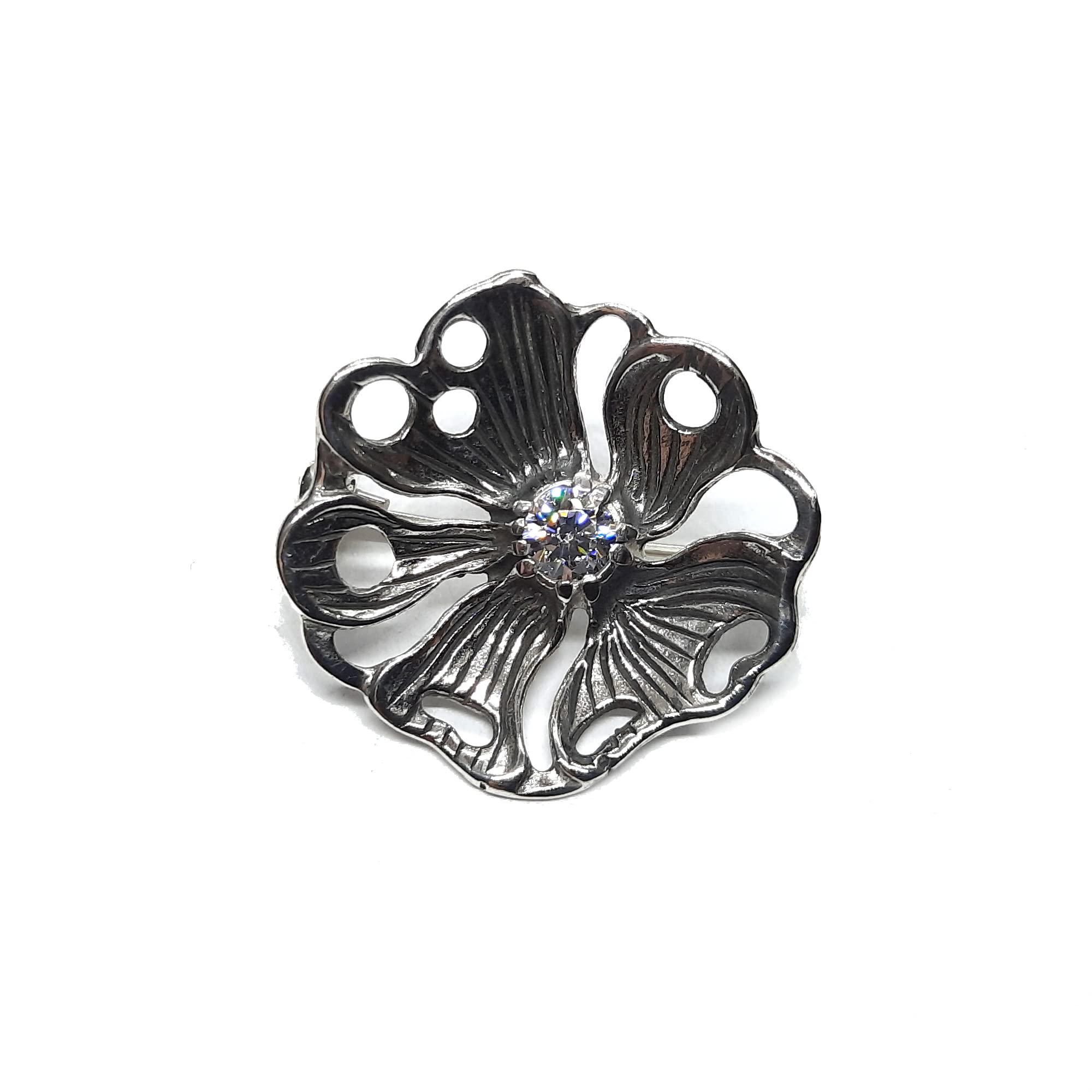 Broche de plata de ley 925 flor con zirconia cúbica