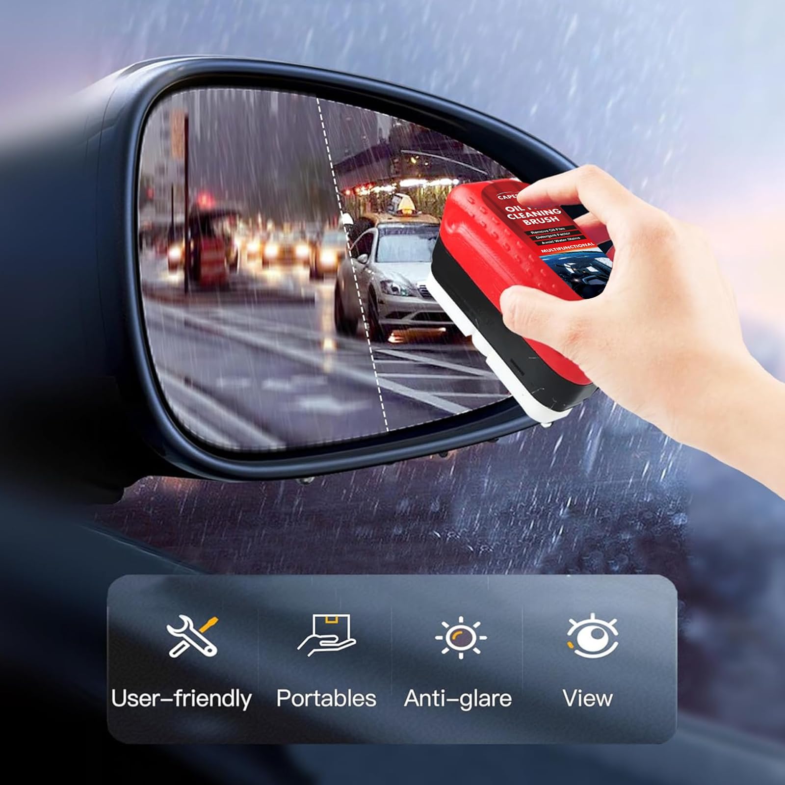 CAPEDIEM 2025 NEW Automotive Oil Film Cleaning Brush for Car Windows, Glass Cleaning Board, Suitable for Windshield Glass Oil Film Remover, Car Windshield Cleaner (1, black)