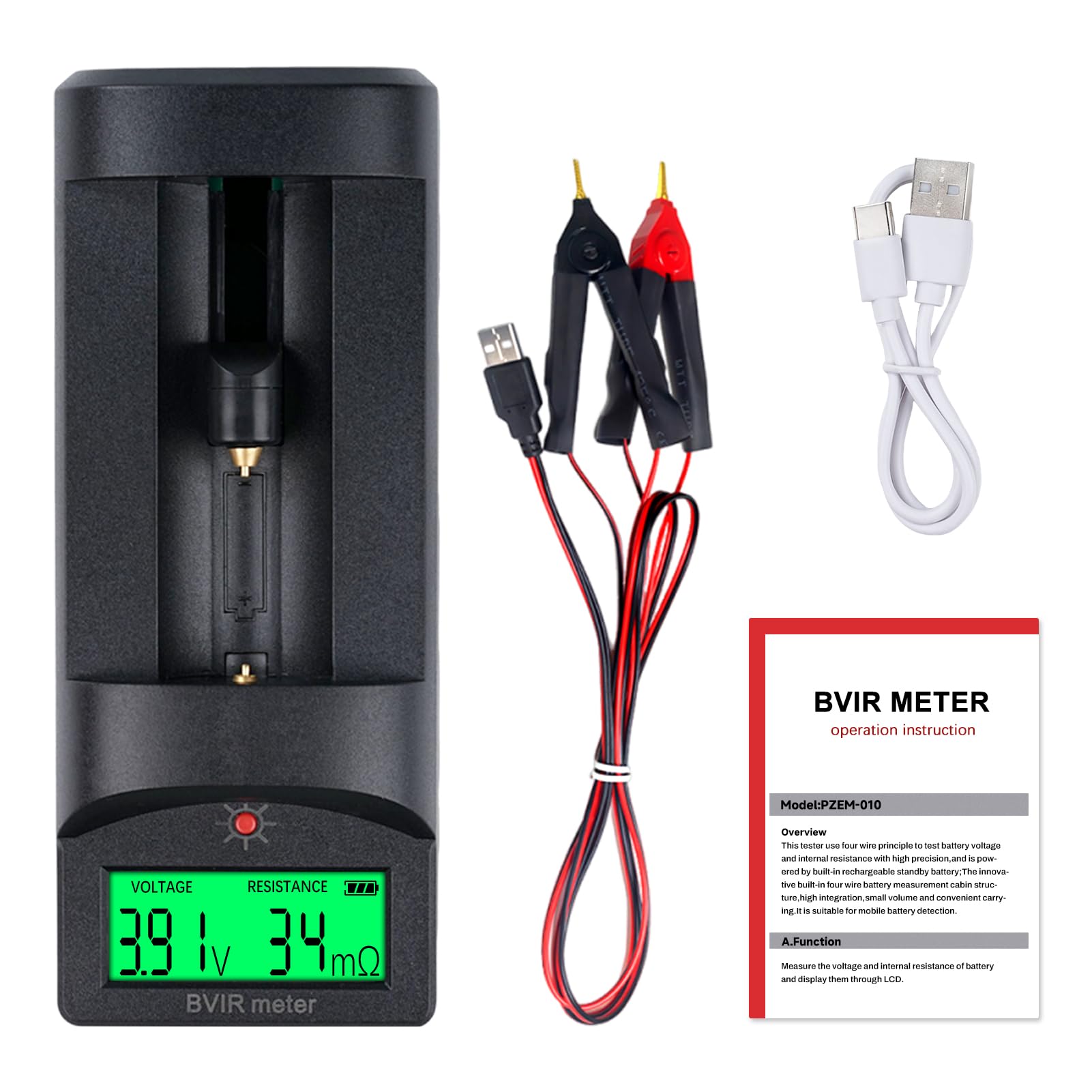 DEWIN Tester di resistenza interna della batteria,Tester di tensione e resistenza interna per batterie al litio Tester Batteria Applicabile a batterie al litio, al piombo, al carbone,ecc.