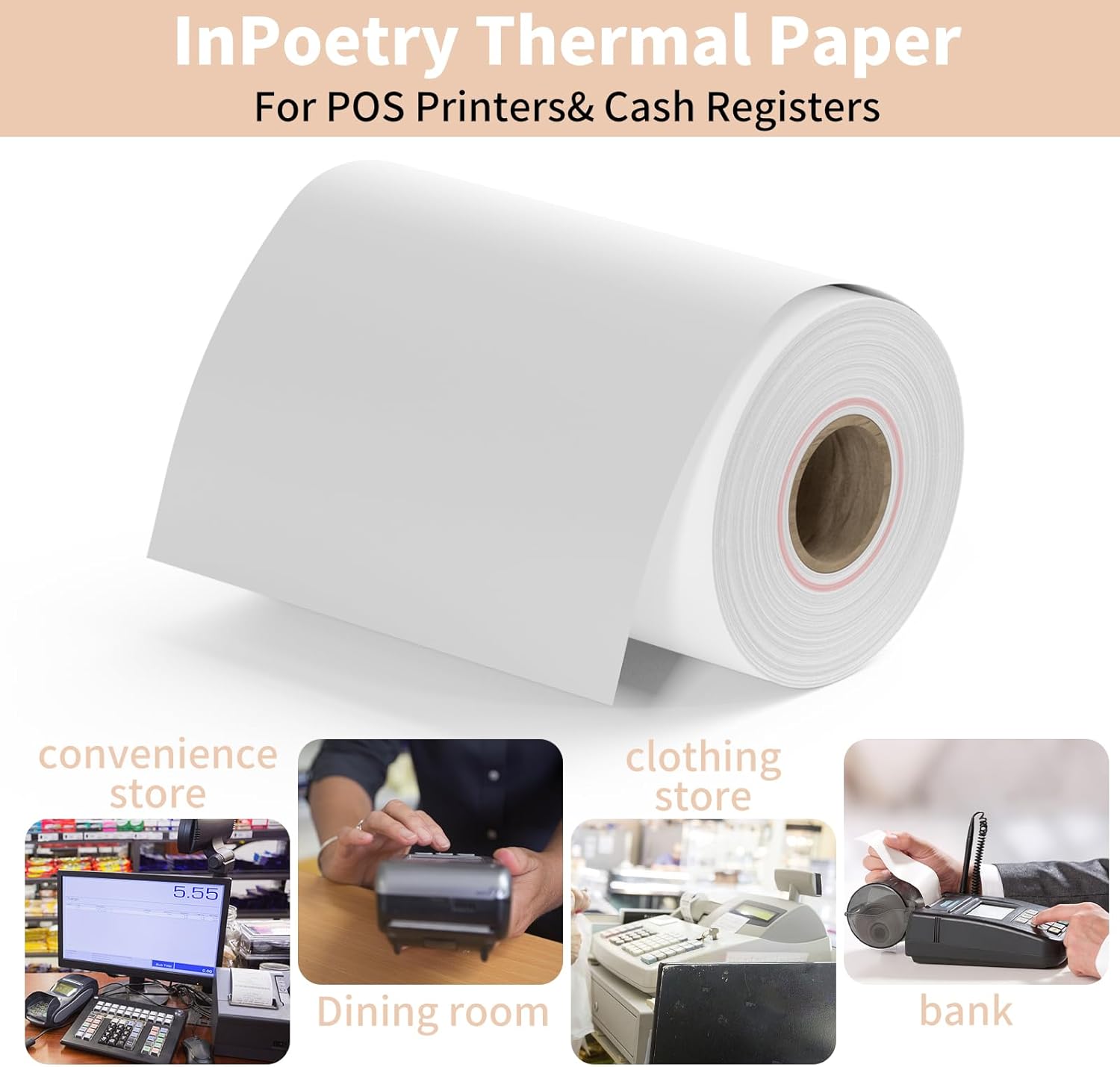 (20 Rolls) 3-1/8"x 230' Thermal Paper Rolls for Credit Card - Premium Register Tape Pos Thermal Printer Paper, Fits All POS Cash Registers, Recycled Materials, White