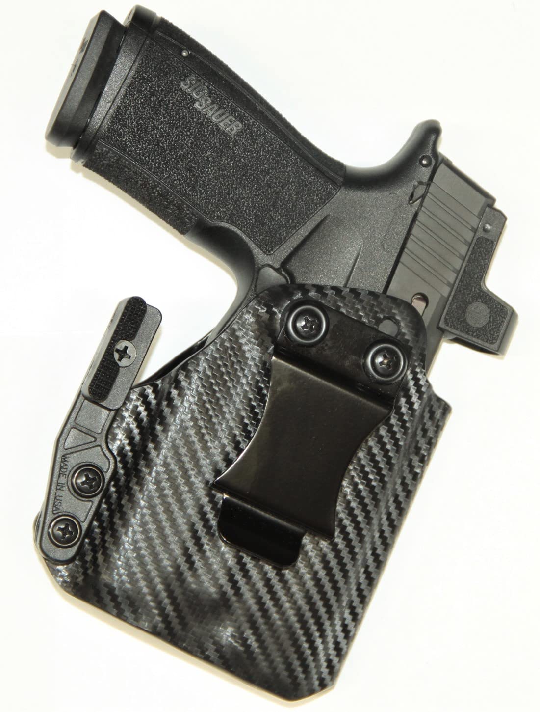 REVKEL Custom Kydex Molded IWB Holster for Smith & Wesson M&P Shield 9/40 w/Recover Tactical Rail & Olight Pl-2 Mini Valkyrie with Modwing Claw Black Right Hand Draw. Hand Crafted in Texas, USA.