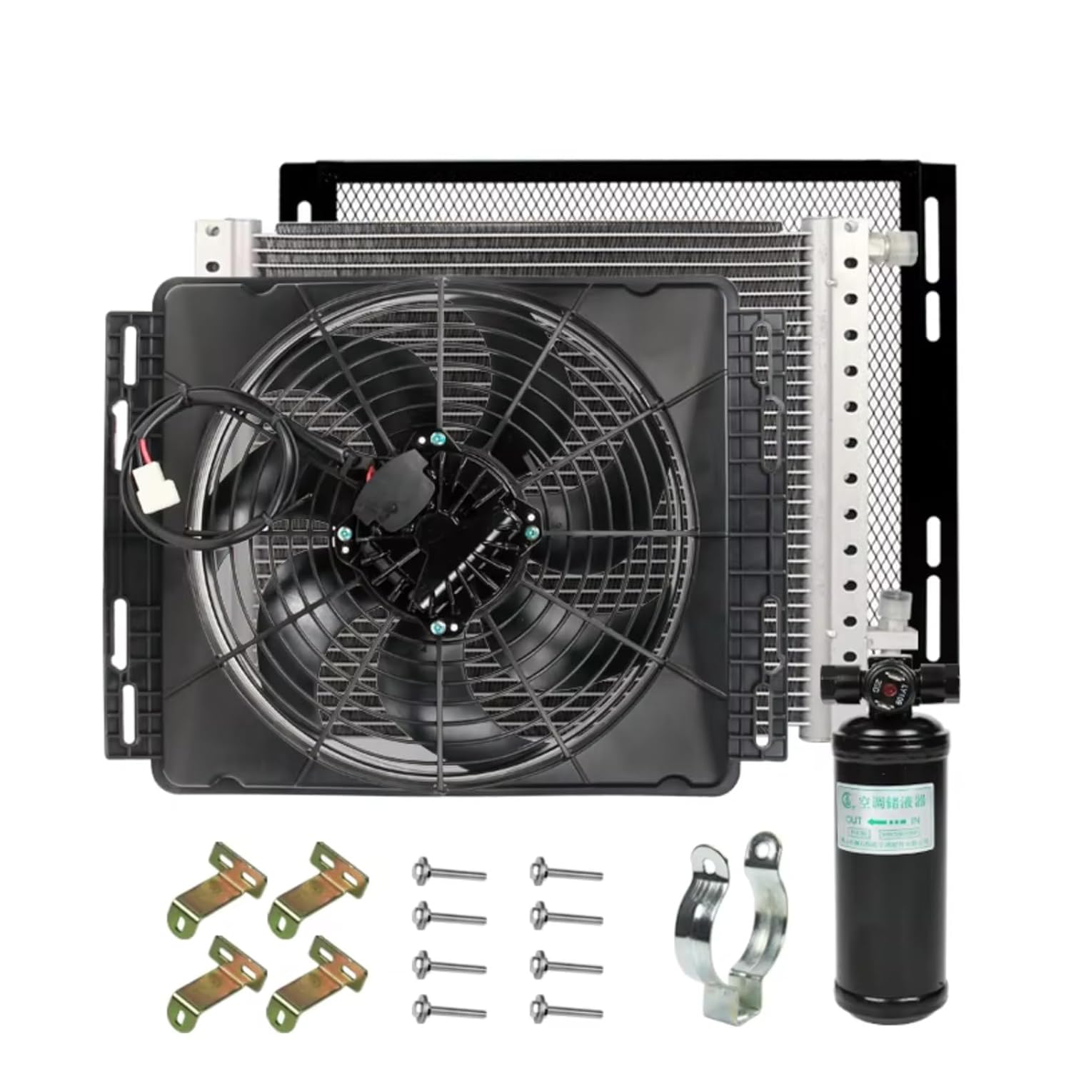 Engine Cooling Fan Mount Kit for 14"x18" Parking Air Conditioner Condenser Assembly 12v Brushless Variable Frequency Cooling Fan Repair Replacement Parts 24V