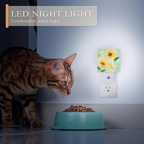 Miniatura 4 de AOWULA Luz nocturna de girasoles vintage enchufable a la pared, luz nocturna de mariposa con sensor de atardecer a amanecer, luz nocturna para