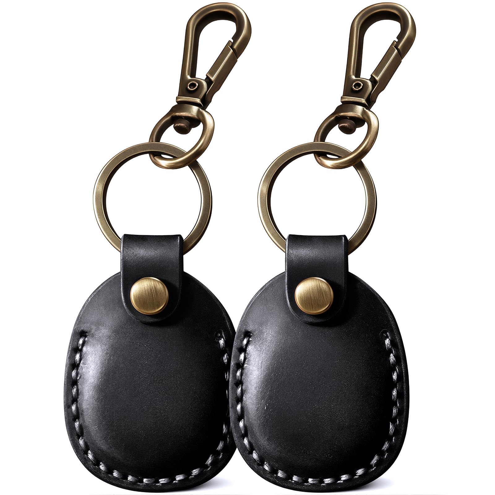 2 Pack Genuine Leather AirTag Holder Compatible with Apple AirTag 2nd Gen & 1st Gen, Handmade Air tag Keychain with Key Rings, Hidden Air Tags Case