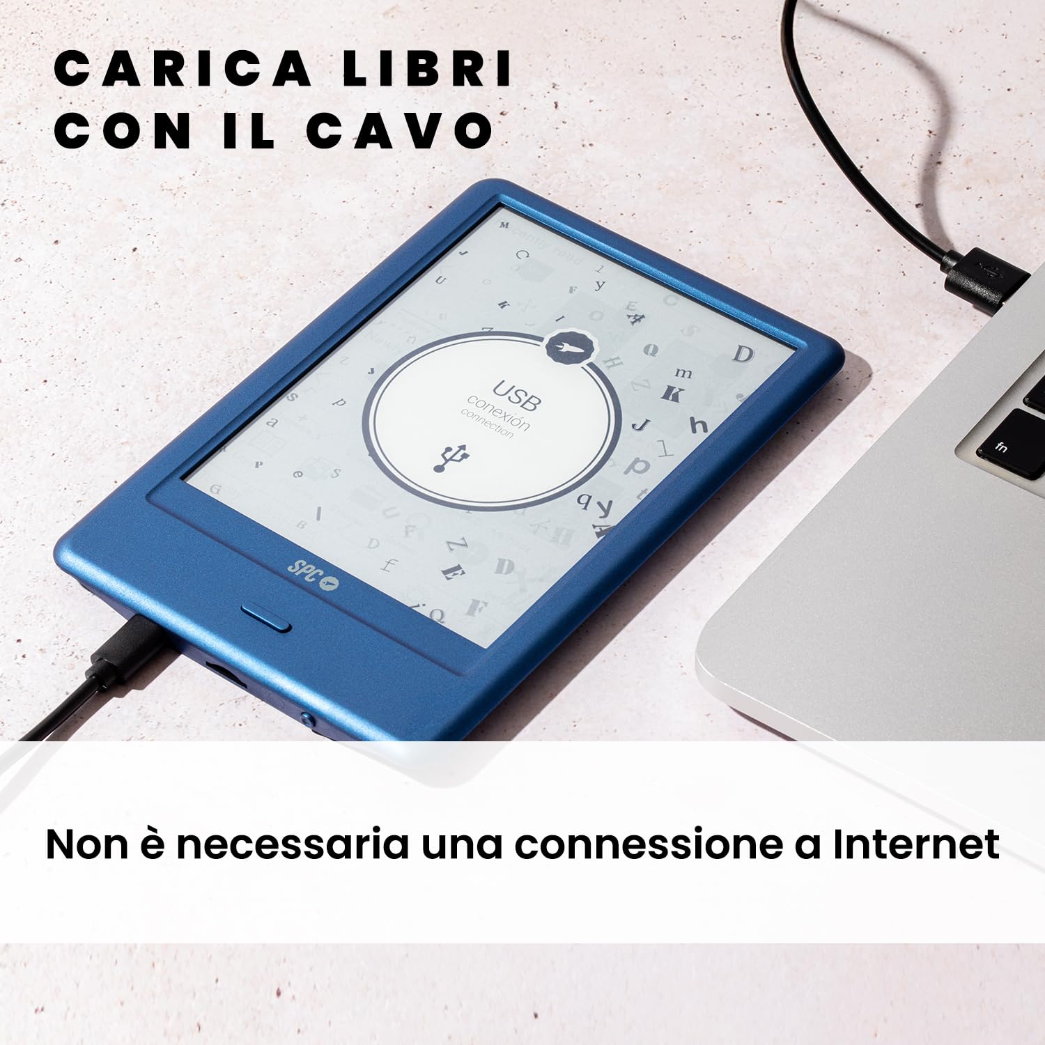SPC Dickens Light 2 Pro + Custodia | E-book 6 pollici touch screen E-Ink, luminosità e temperatura del colore regolabili, 8 GB memoria interna, 1 mese di autonomia, leggero e sottile - Blu