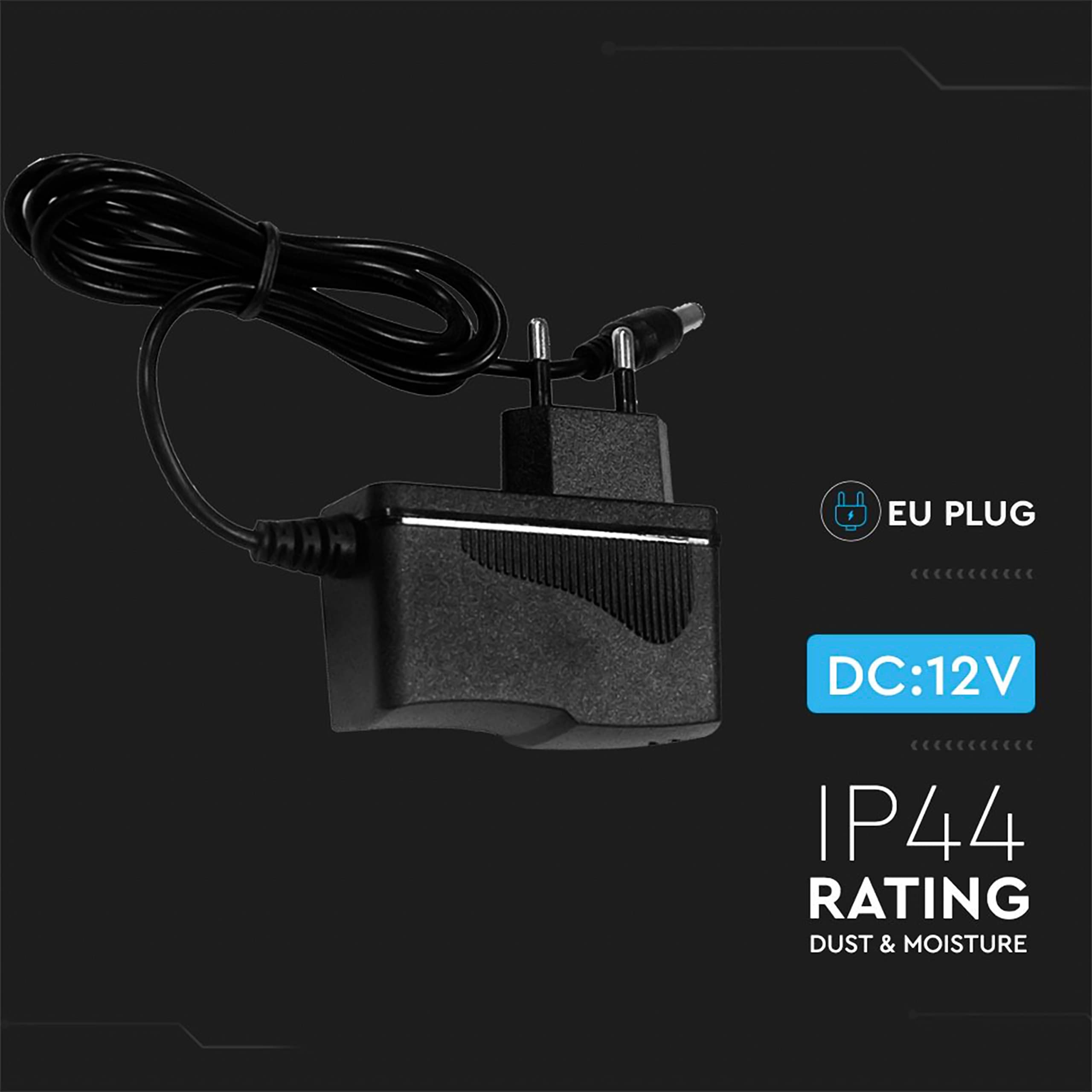 V-TAC Zasilacz 12 V 18 W, 1,5 A do kamer, taśmy LED, modem - transformator Plug&Play z wtyczką domową do ekranów i urządzeń elektronicznych - Wejście AC 100-240 V 50/60 Hz