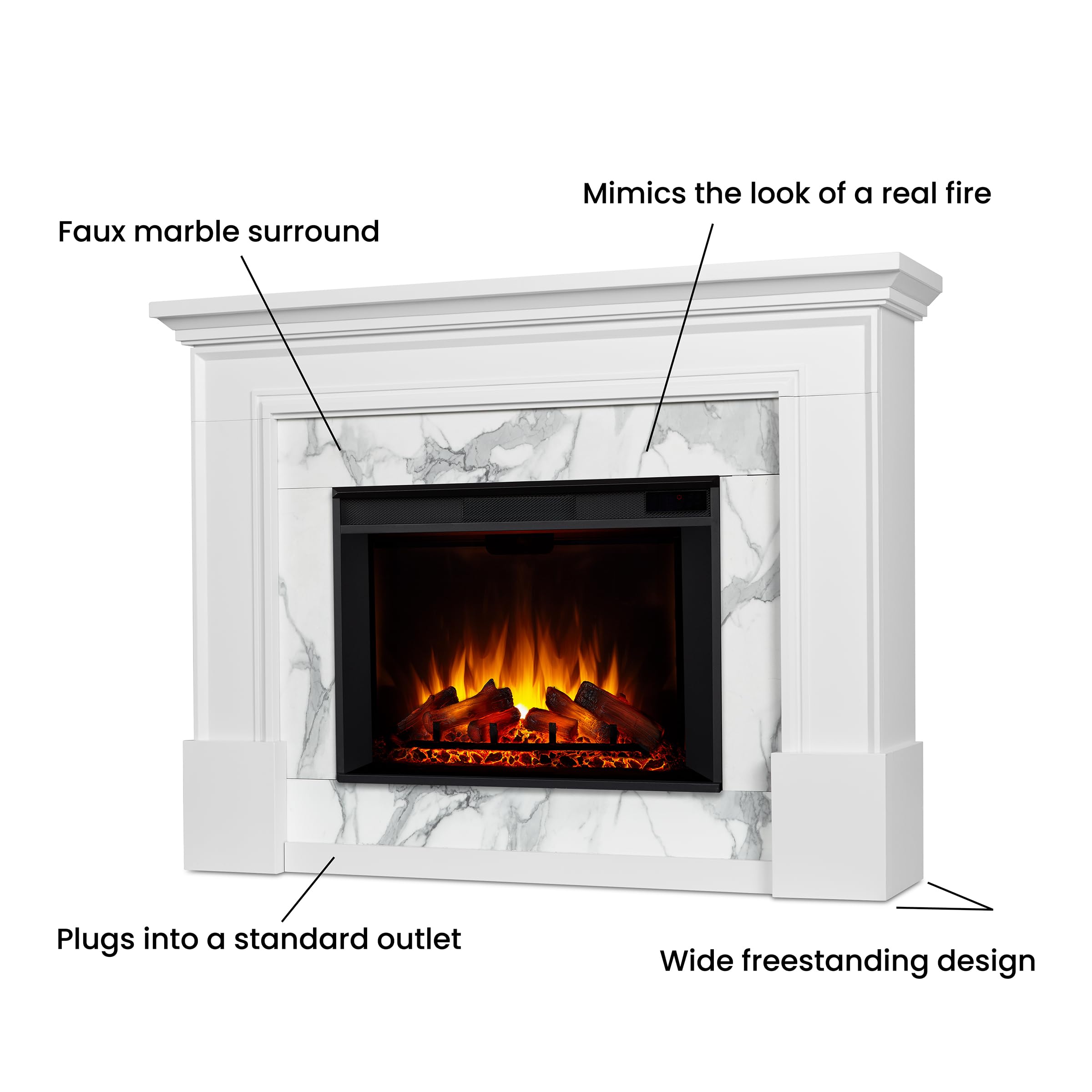 Amazon.com: Real Flame Merced Grand Electric Fireplace in White : Home u0026  Kitchen