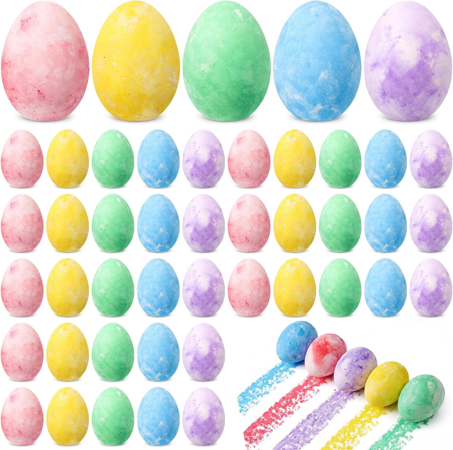 50 Pcs Easter Sidewalk Chalks Bulk Jumbo Eggs Chalks for Basket Stuffers Gifts Easter Egg Shape Side Walk Washable Colorful Chalk for Party Favors Candy Basket Gifts (Tie Dye)