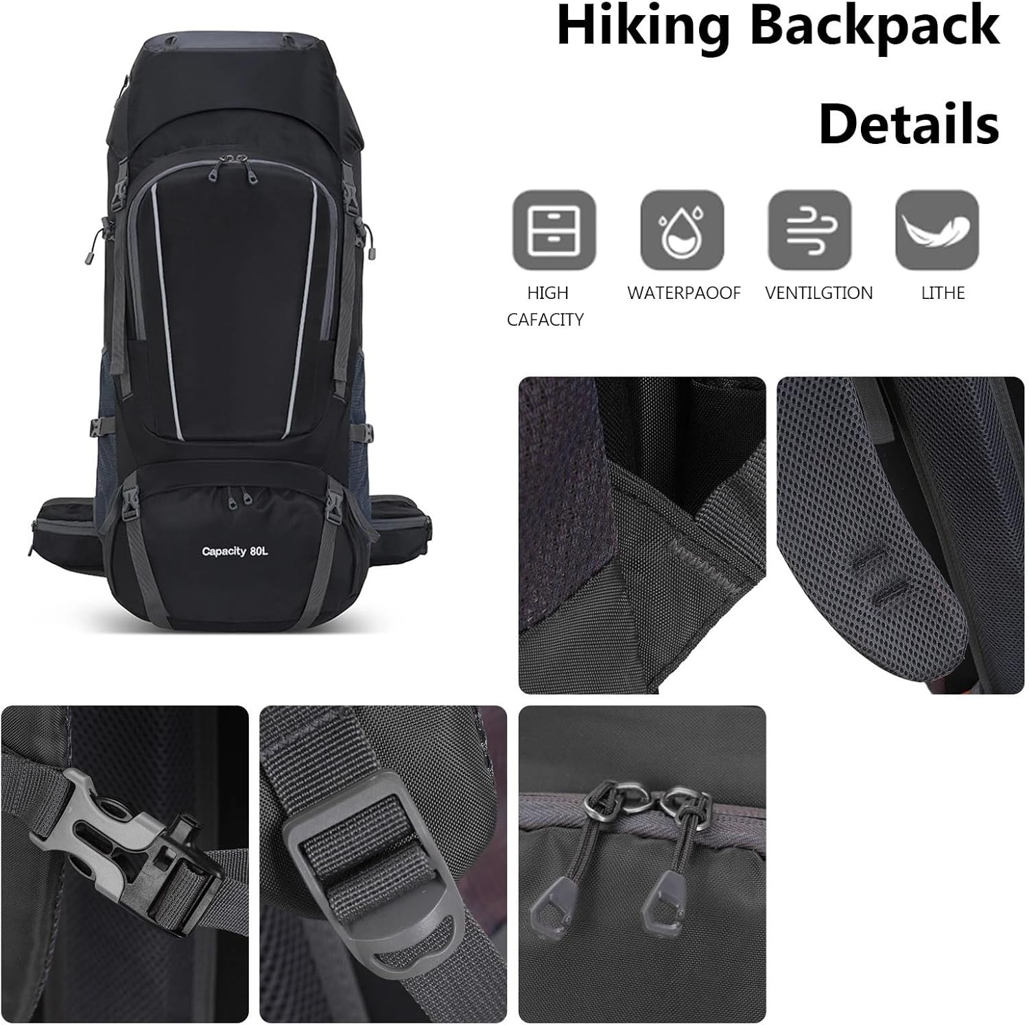 80L オックスフォード布製大容量バックパック - アウトドアキャンプ登山用バッグ