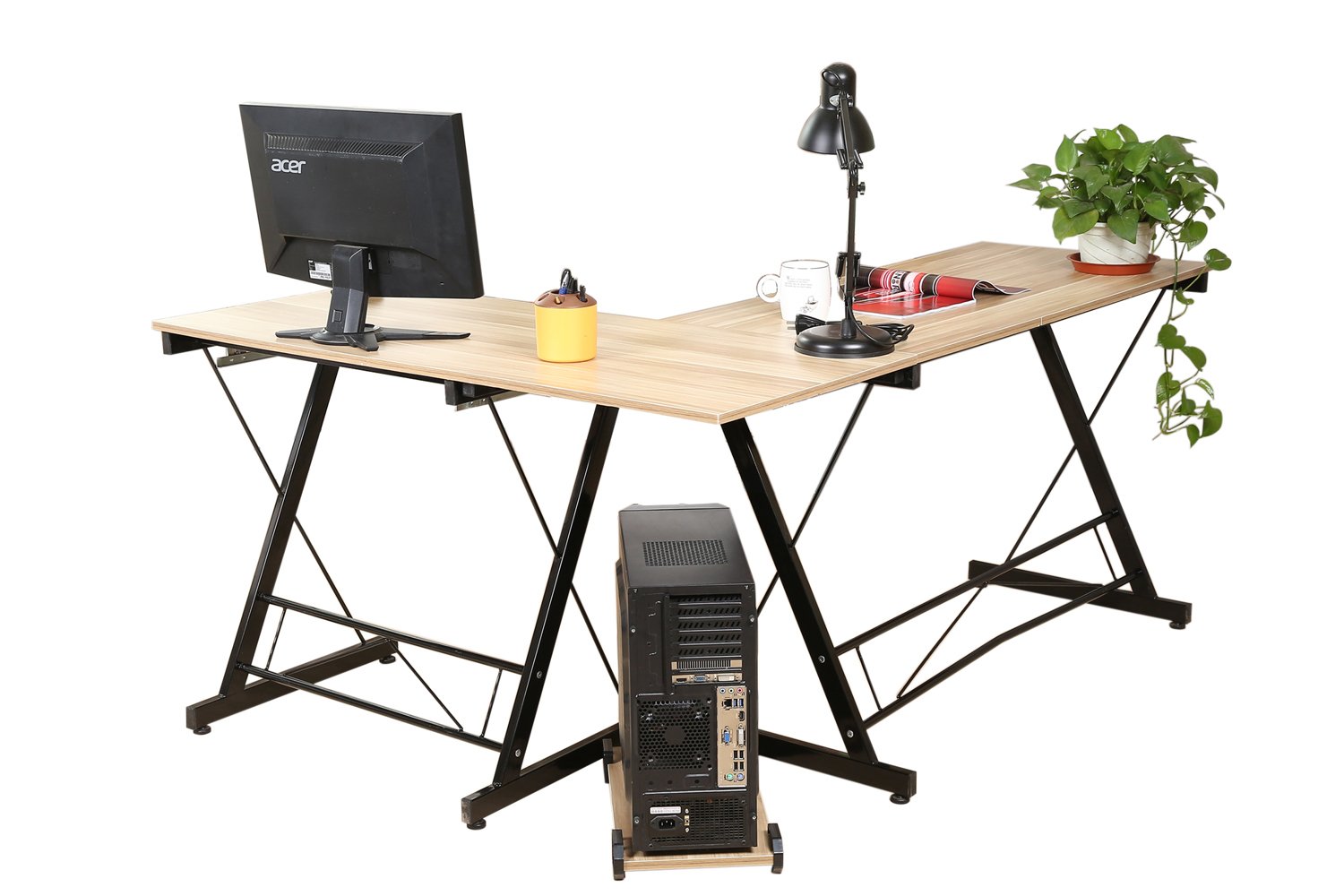 hj Escritorio Mesa L para Ordenador Oficina Estudio Esquina Madera Ajustable (Amarillo) 161 * 120 * 73cm