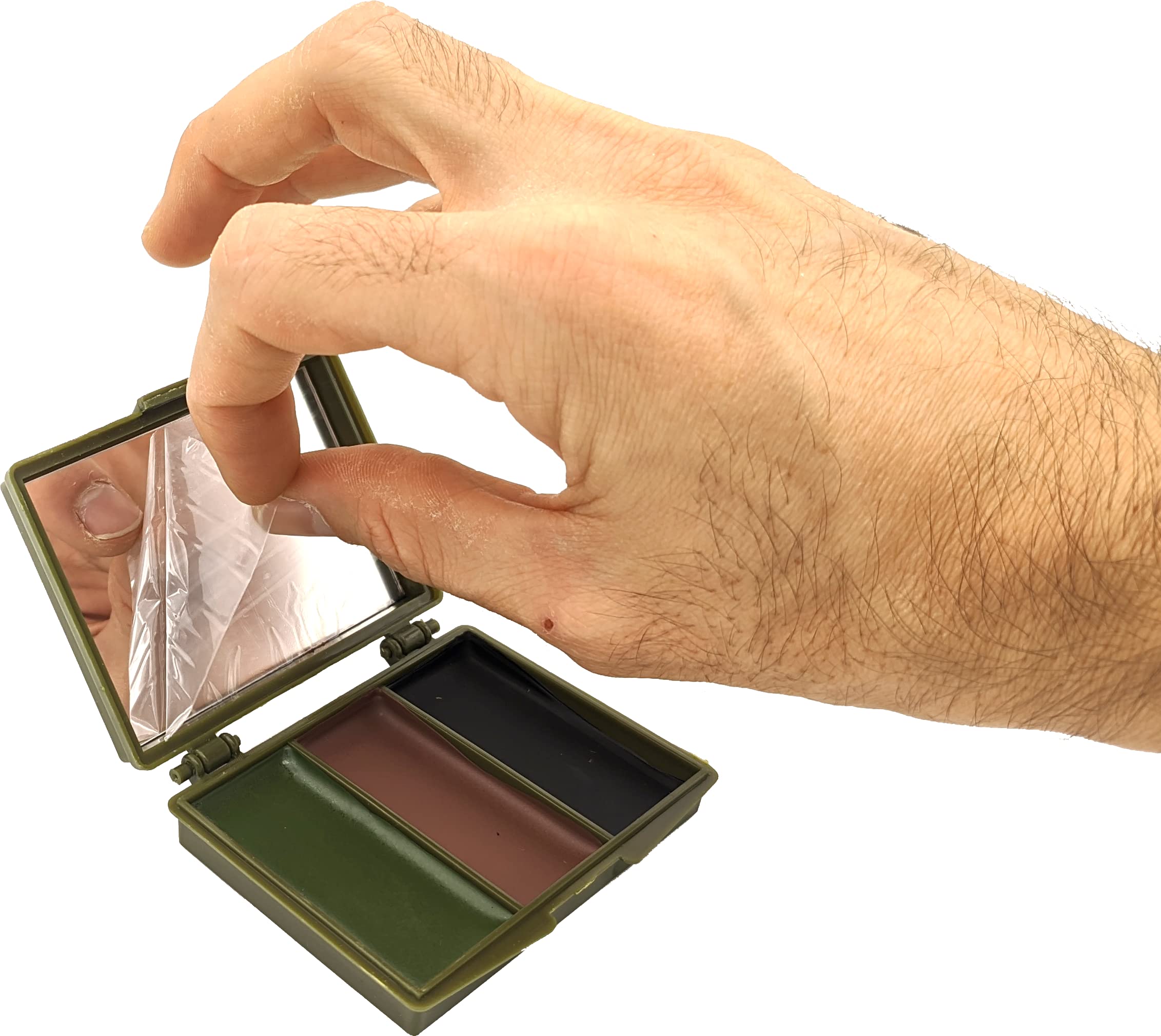 Pittura mimetica Viso Tre Colori: Marrone, Verde e Nero - Militare per Mimetizzazione con Specchio Integrato - Forze Armate, Caccia nella Natura
