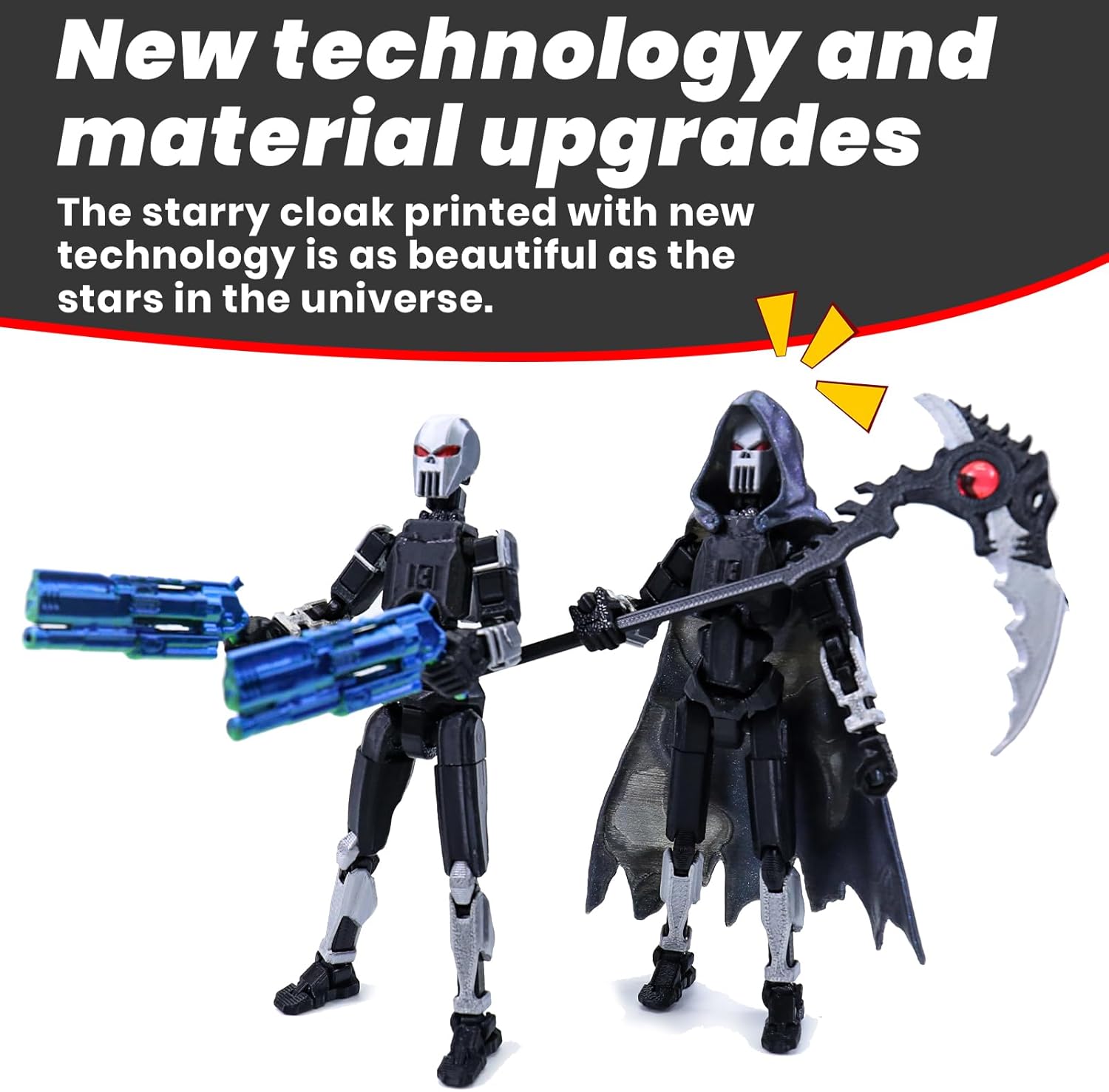T13 Action Figure Set, 3D Printed Toy T13, Dummy 13 Titan 13,t13 Action Figure Accessories，Death Cape, Skeleton Robot, Cool Robot Stop Motion Animation Figure (Gray-Black)