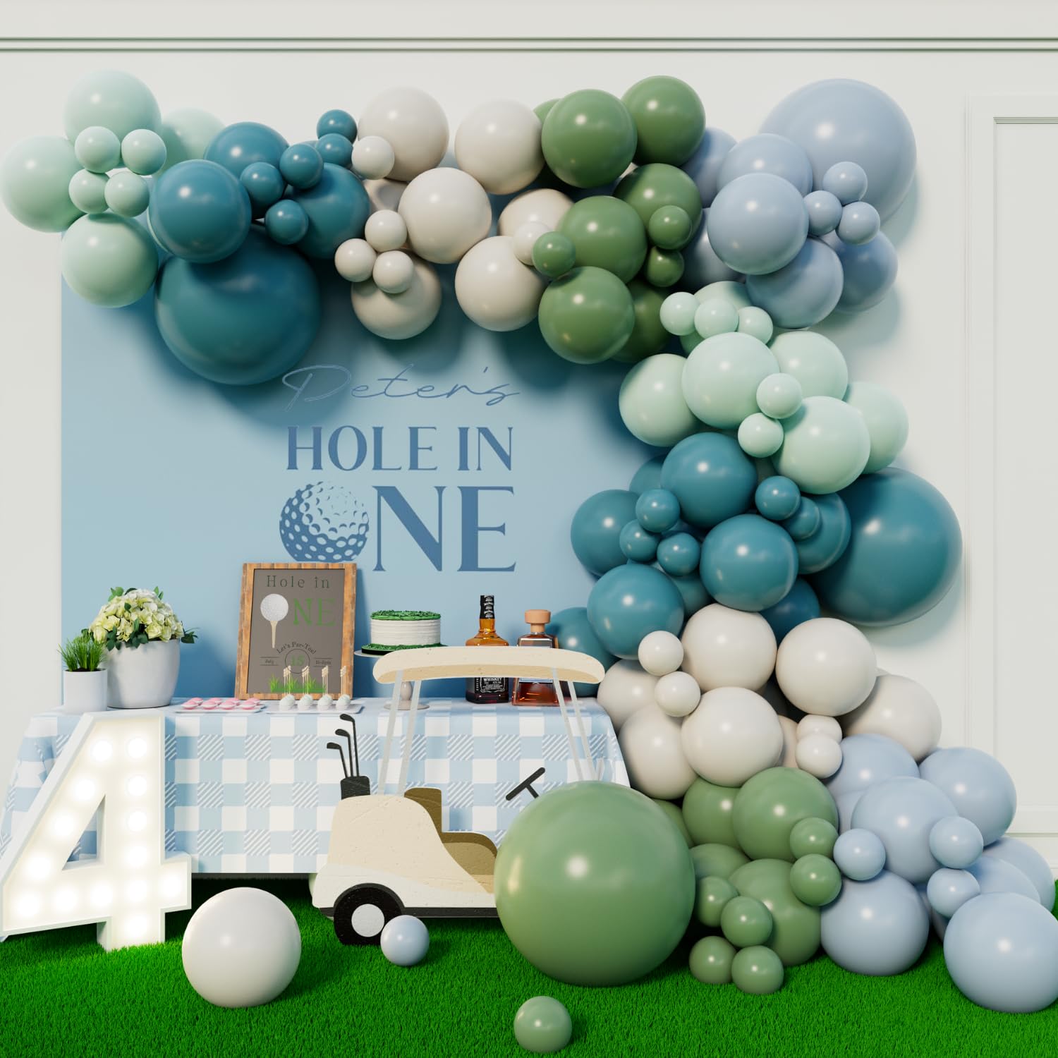 Beaumode Golf Blue and Green Balloon Arch Kit for Hole In One Birthday Masters Golf Party Fore Par-Tee