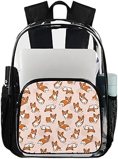Mochila transparente para cães de desenho animado Corgis, mochila transparente à prova d'água de cães amarelos fofos mochila transparente de PVC com alça de ombro reforçada para escola, trabalho, viagens, Multicor