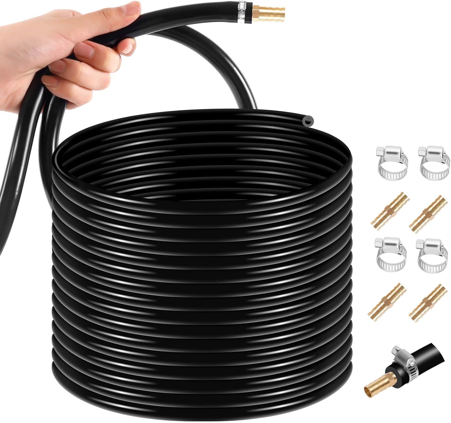 350 Foot Pond Hose, Inner Diameter of 3/8 Inch, Made of High-Strength Pvc, Comes with 8 Stainless Steel Clamps and 4 Copper Connectors, Suitable for Ponds, Fountains (350, Inches)