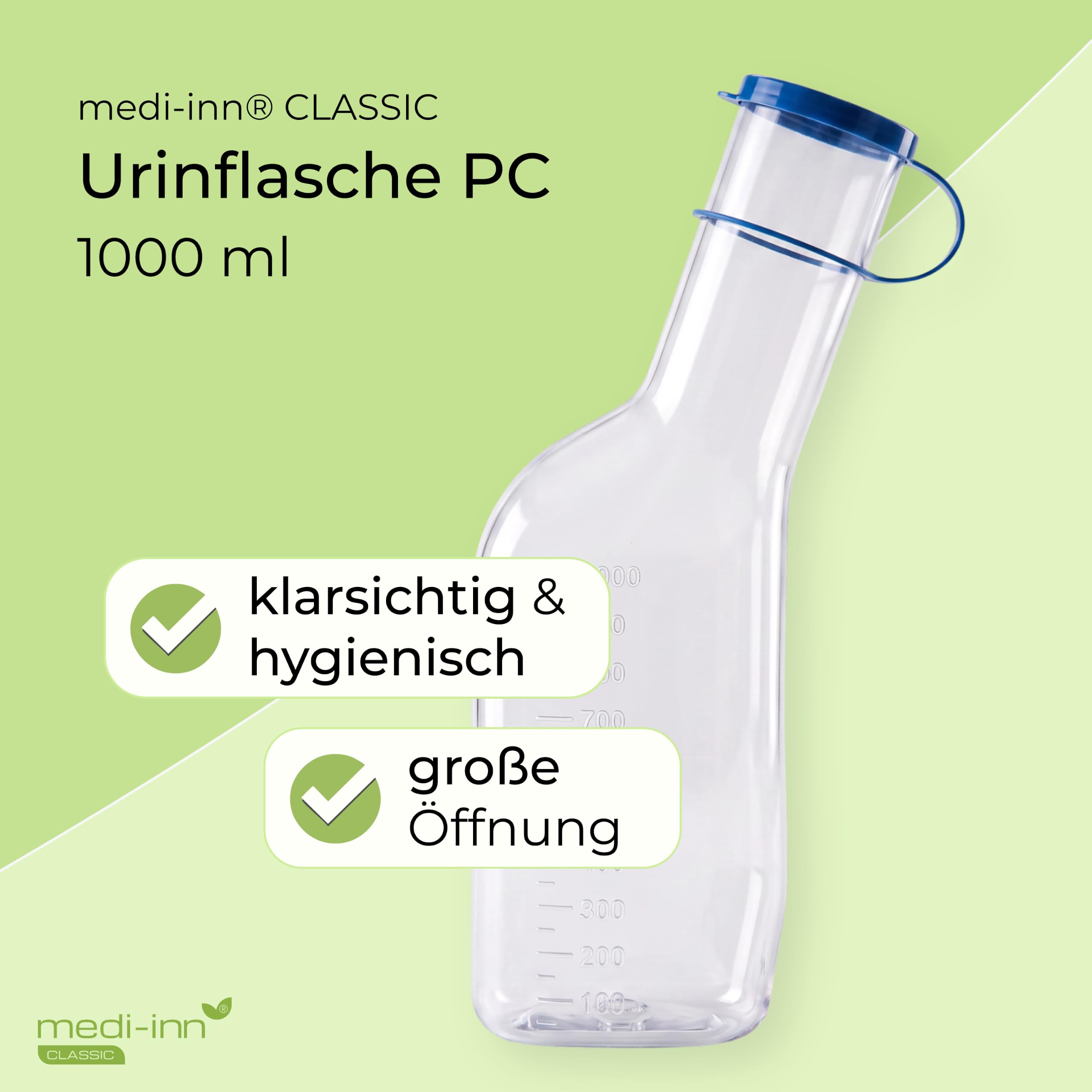 Medi-Inn Urinflasche PC für Männer klarsichtig | 1 Liter Fassungsvermögen | autoklavierbar | 10 Stück