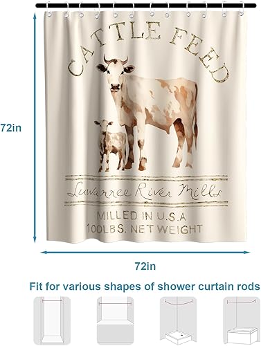 Miniatura 5 de Farmhouse - Juego de cortinas de ducha de tela rústica con diseño de animales abstractos para ganado, con ganchos, impermeable, lavable, 72 x 72