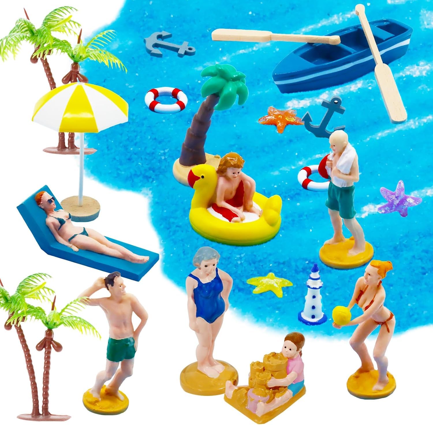 GW Box 22 Pcs Beach Mini Decoration Beach Cake Decorations Umbrella Palm Chair for Miniature Garden Summer Beach Swimming Supplies