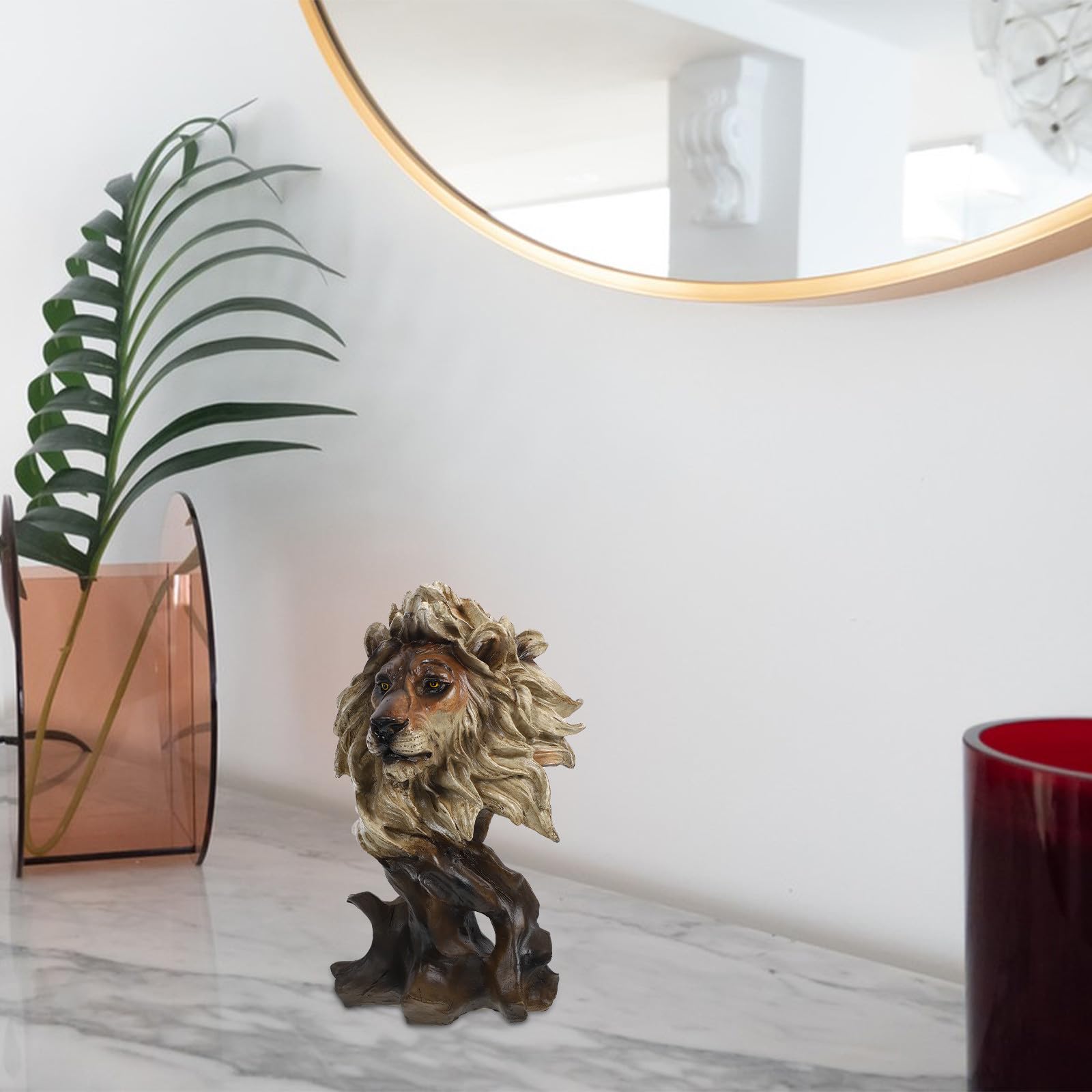 Statua Testa di Leone in Resina, Decorazione Nordica da Tavolo