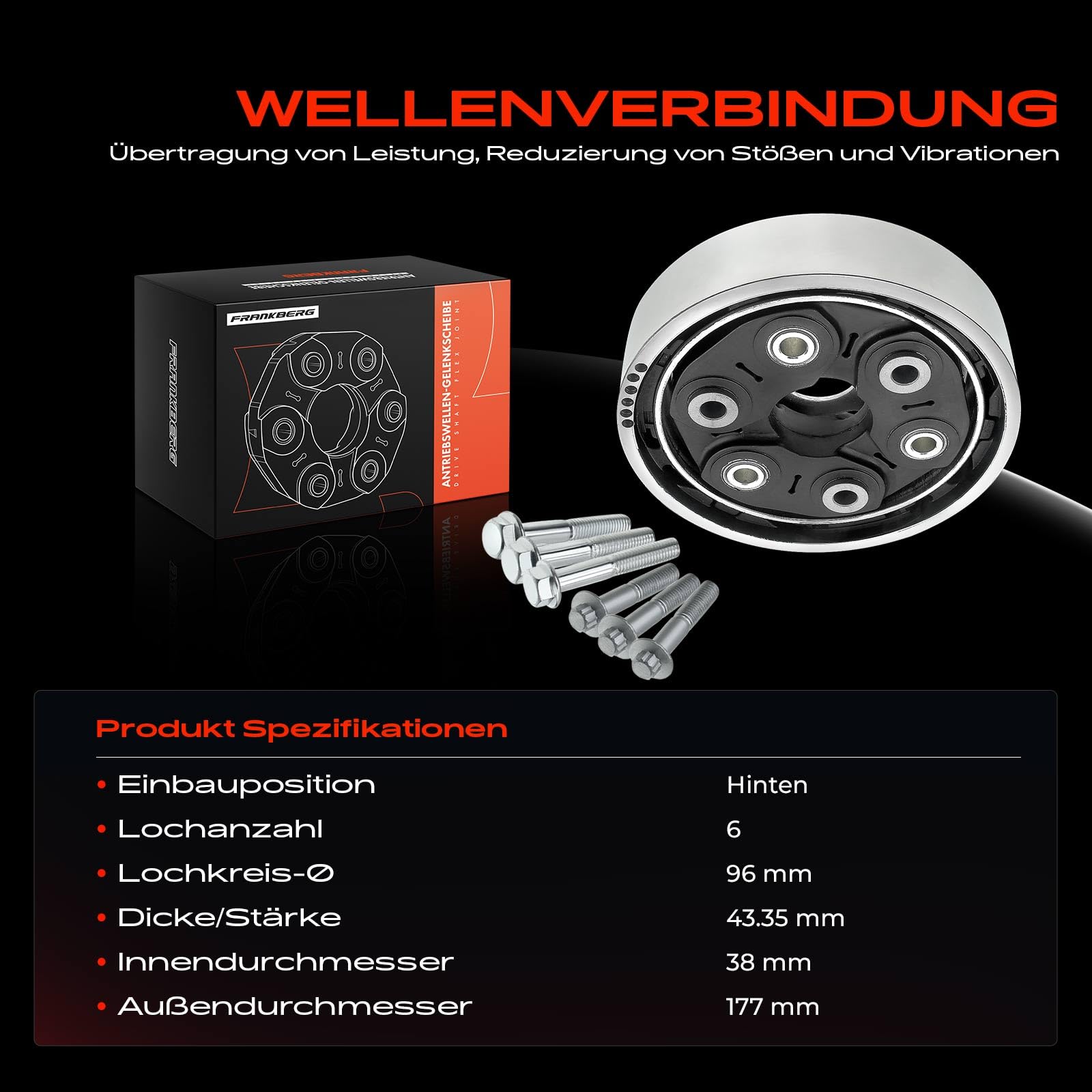 Frankberg Gelenkscheibe Hardyscheibe Hinten Kompatibel mit A3 2003-2013 Octavia II 2004-2013 Superb II 2008-2015 Golf V 2004-2008 P.a.s.s.a.t 2005-2014 Replace# 1K0521307A