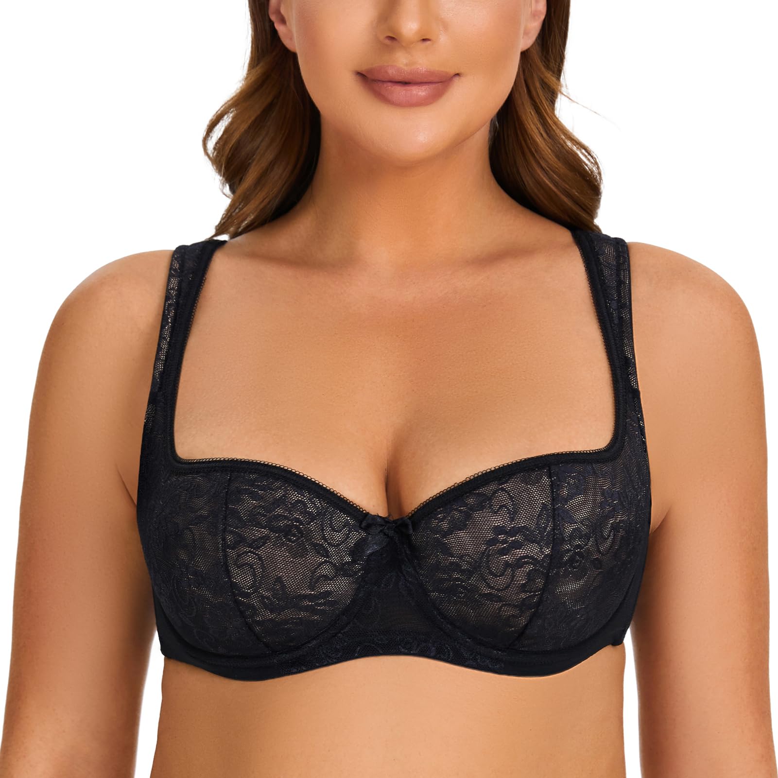 MELENECA Women's Balconette Bra with Padded Strap Half Cup Underwire Sexy Lace Black 40C