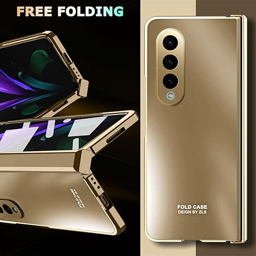 Miniatura 6 de NINKI Funda compatible con Samsung Z Fold 4 de color dorado champán con protección de bisagra y textura de galvanoplastia, funda protectora de