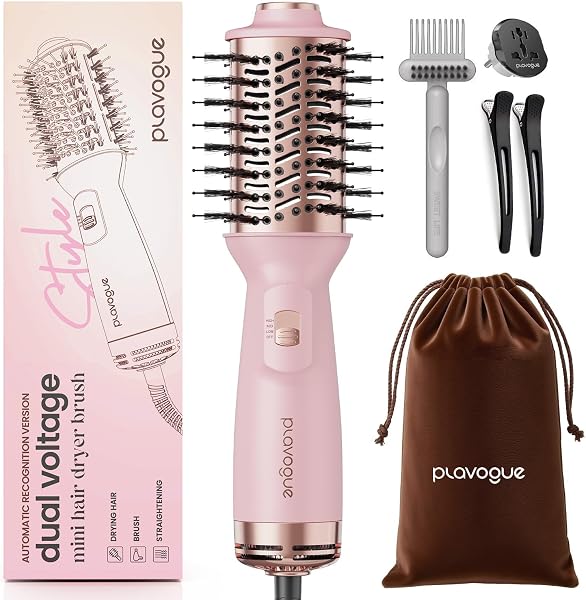 PLAVOGUE Mini Dual Voltage Hair Dryer Brush, 1000 Watts Travel Hot Air Brush with European PlugΓ―ΒΌΕIonic One Step Blow Dr