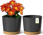 ZMTECH Pots de plantes, 12'' Planteur en plastique auto-arrosant avec trou de drainage et Saucer, Pot de fleurs décoratif moderne pour la maison extérieure intérieure Plantes, Succulents, Fleurs - Gris foncé, paquet de 2