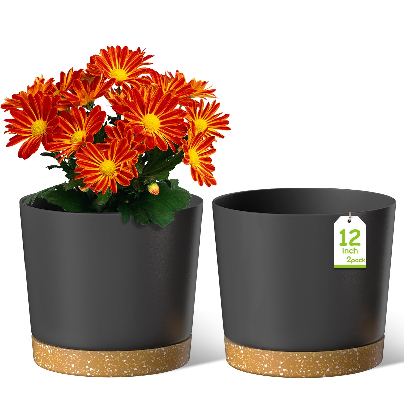 ZMTECH 30 cm Vaso Per Piante Con Foro Di Drenaggio, Vaso Di Plastica Per Piante Da Appartamento All'Aperto, Erbe, Orchidee, Piante Da Giardino Di Menta (Set di 2, Grigio Scuro)
