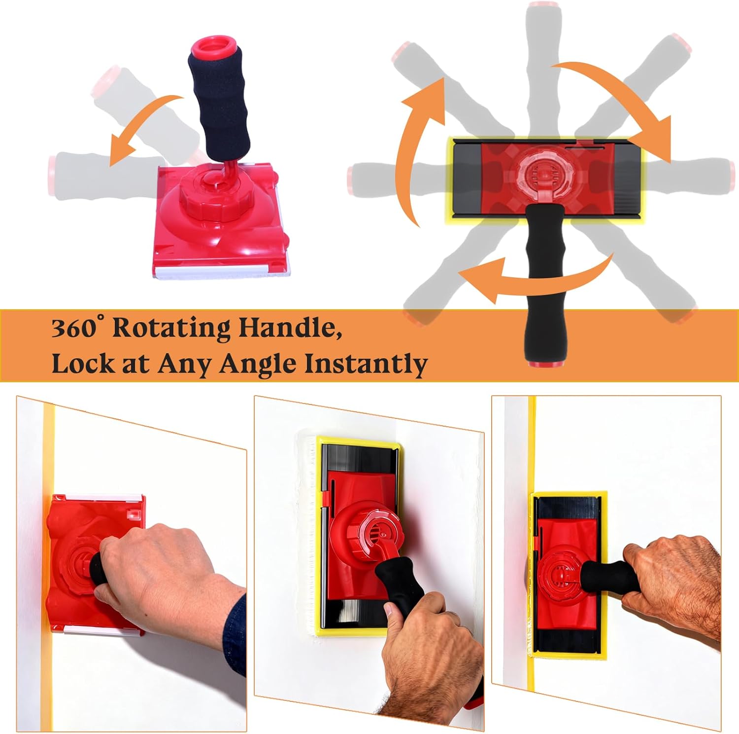 Paint Edger Tool - 360° Rotation Handle for High Ceilings & Corners, 10 PCS Paint Edger Kit with Trim/Refill Pads, Edge Painting Tool for Walls/Ceiling Lines,7 Inch Paint Pad Set