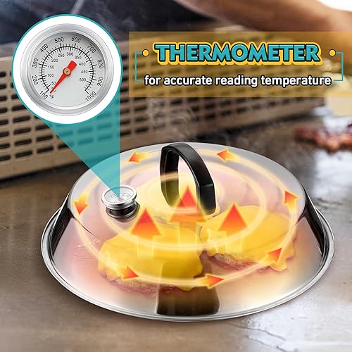 Miniatura 5 de HaSteeL - Cúpula para fundir quesos de 12 pulgadas, cubierta redonda de acero inoxidable para vaporizar, cúpula grande y sólida para parrilla y tapa