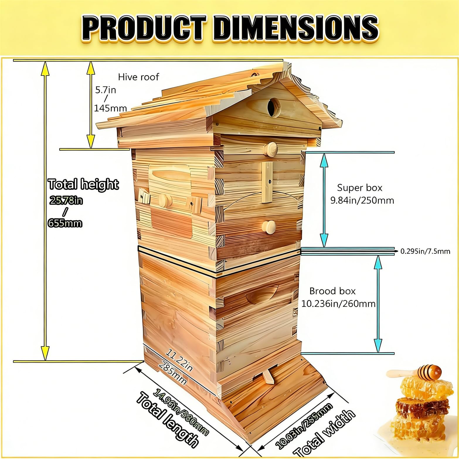 Kit de iniciación de colmena de abejas, kit completo de apicultura con caja de colmena de madera, 4 marcos, 6 bandejas para principiantes y aficionados, perfecto para apicultura en el patio trasero