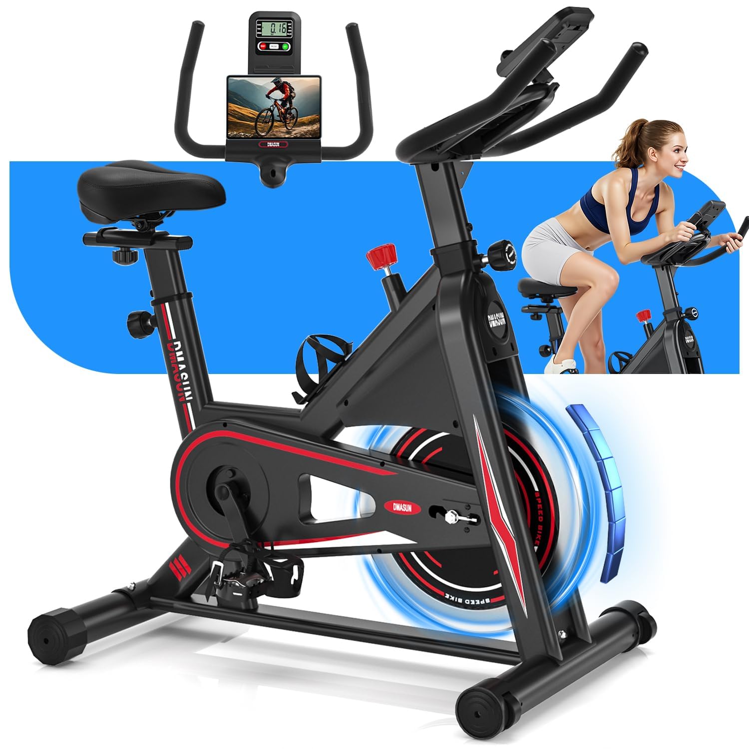 [2024 Nowość] DMASUN rower treningowy z oporem magnetycznym, ergometr, rower domowy z monitorem LCD, do treningu kardio, do użytku wewnątrz pomieszczeń, obciążenie 160 kg