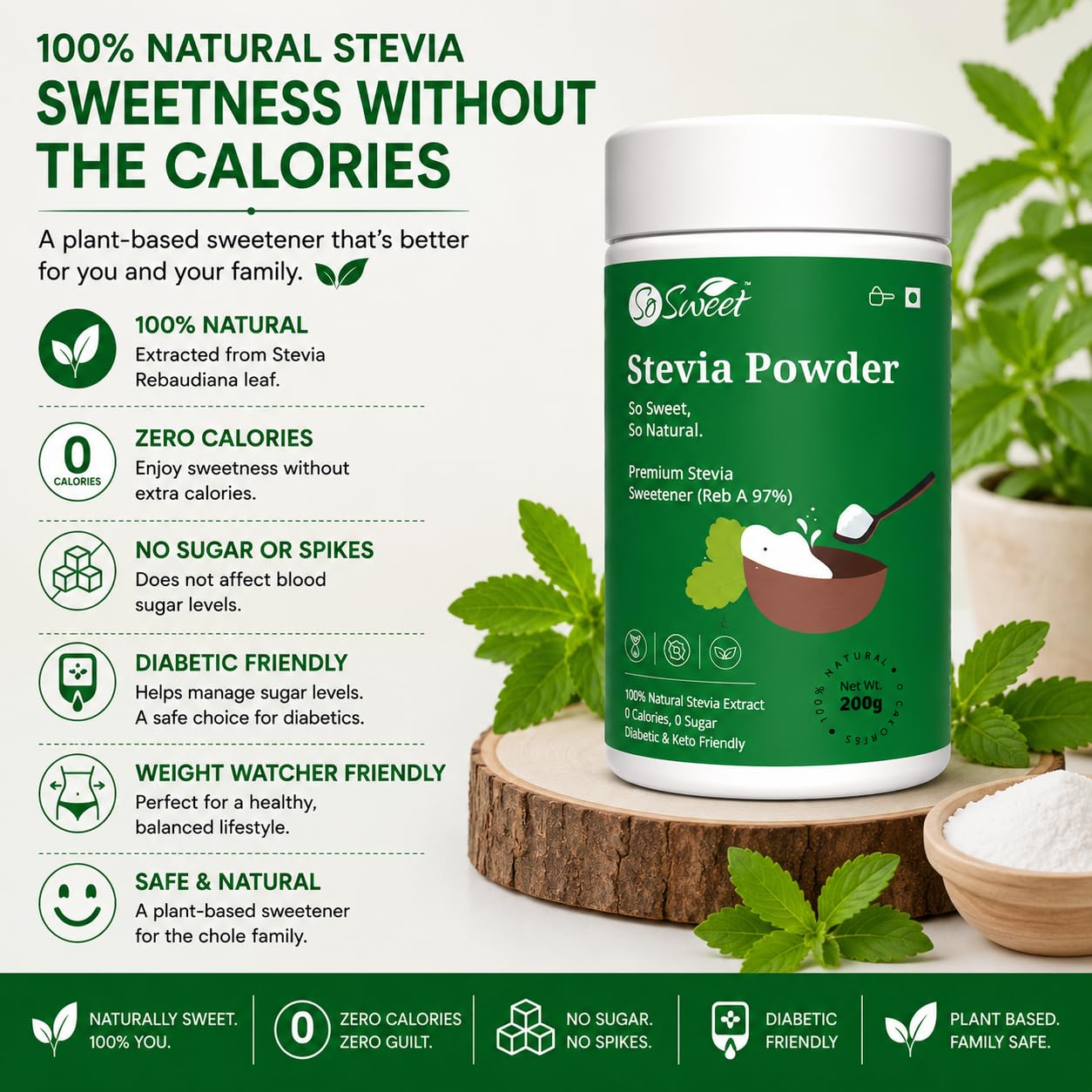 So Sweet Stevia Powder Sugar Free Natural Zero Calorie Sweetener 1000gm (Pack of 5) (200g Each) 3